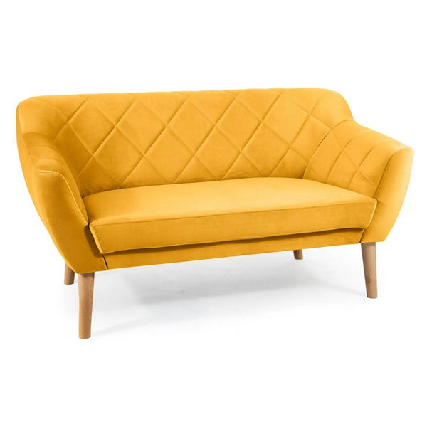 Canapea KARO 2, galben/fag, stofa catifelata/lemn, 140x75x76 cm