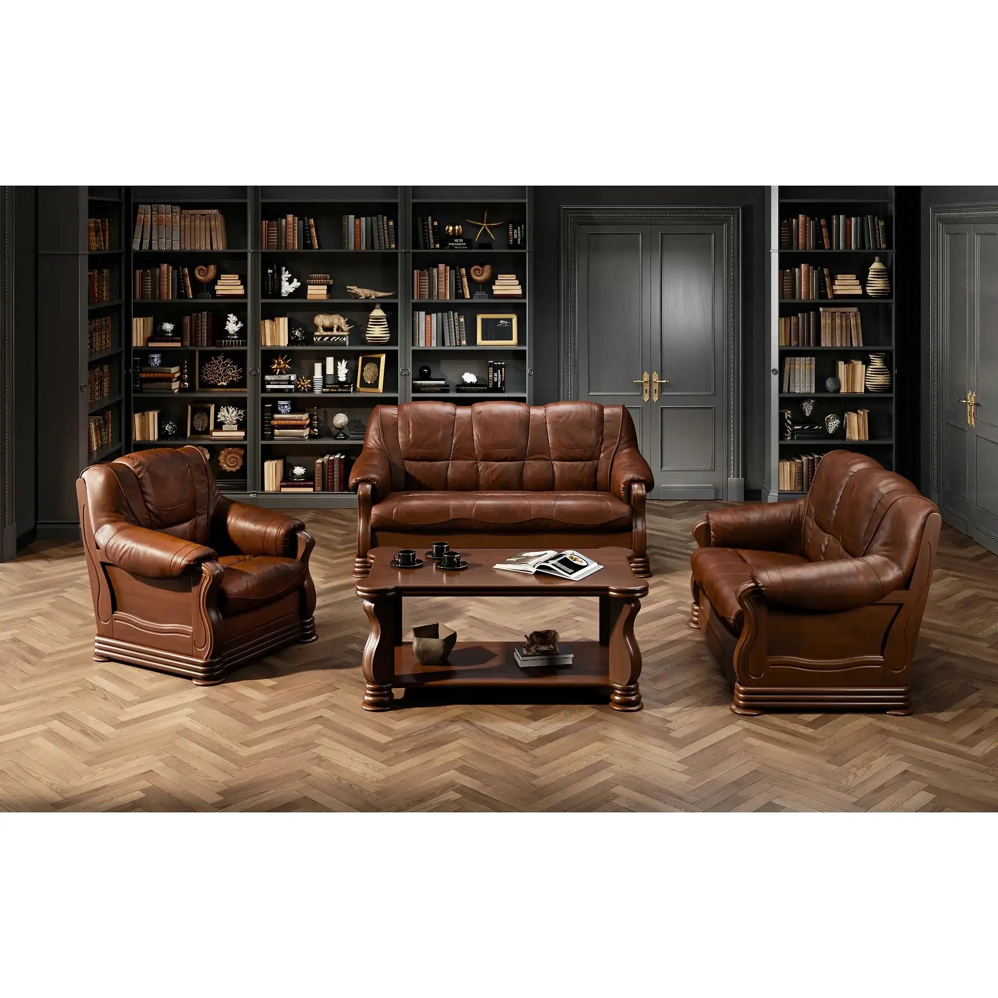 Canapea living piele naturala PARMA, maro, 195x96x95 cm
