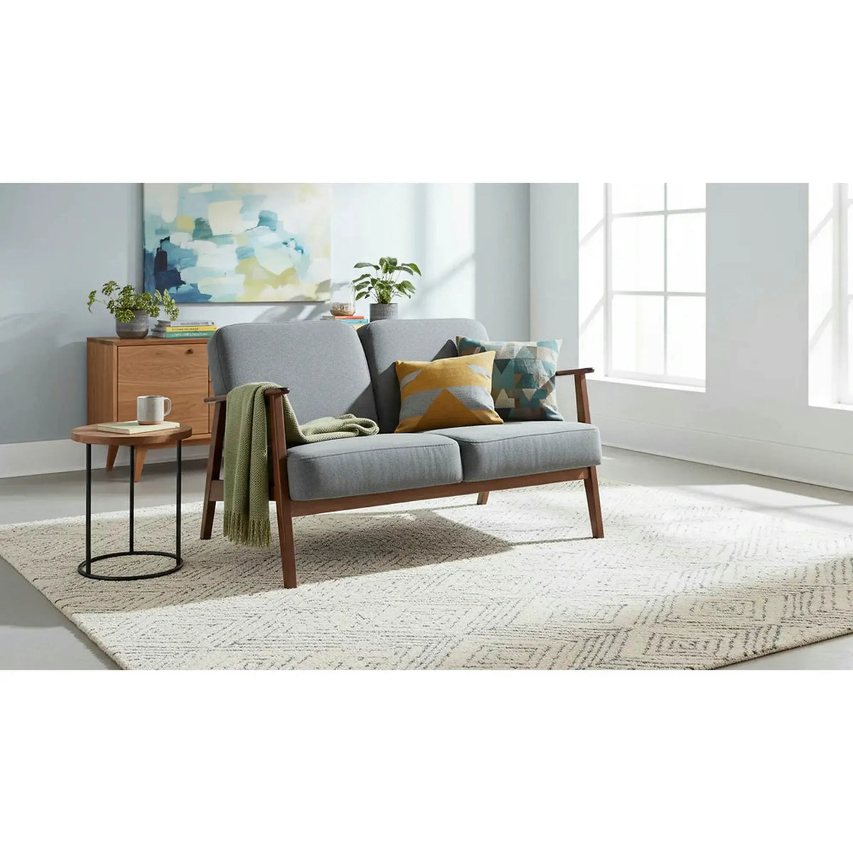 Canapea MILANO 2S, gri - Castel 93, stofa catifelata/lemn, 120x77x77 cm