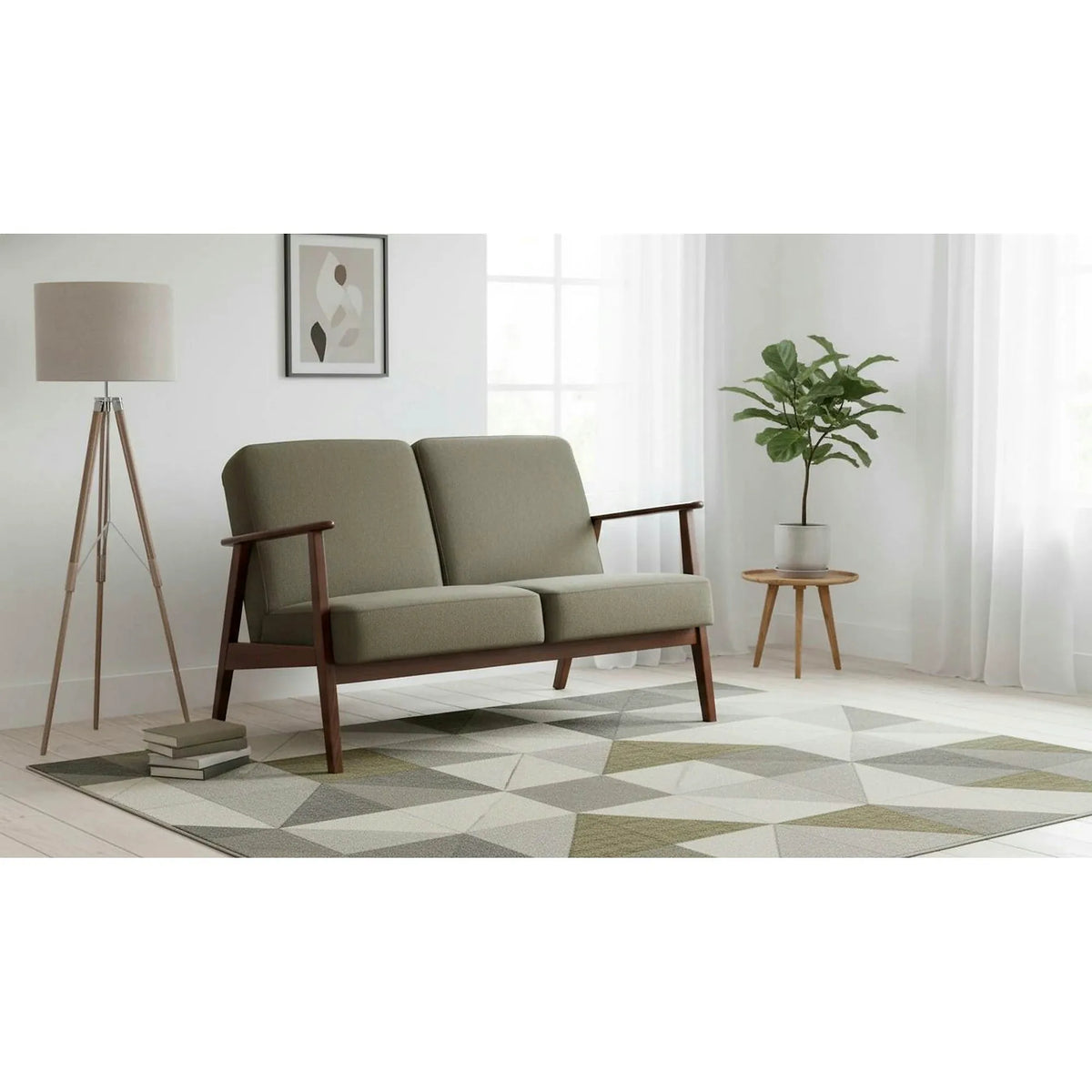 Canapea MILANO 2S, verde olive - Castel 39,  stofa catifelata/lemn, 120x77x77 cm