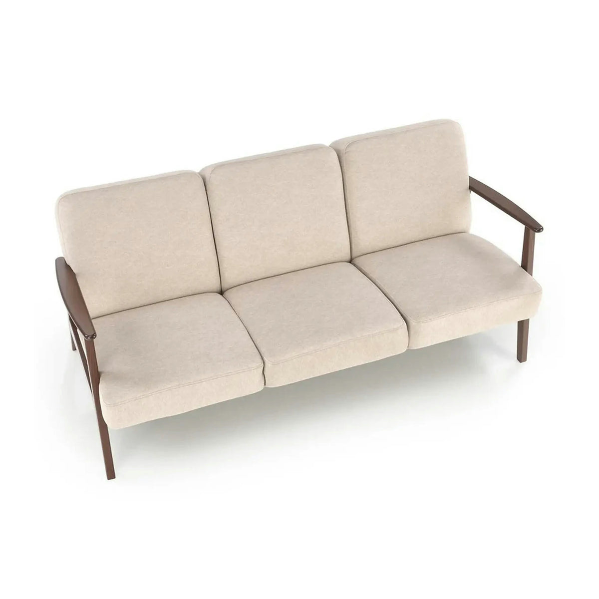Canapea MILANO 3S, bej - Castel 15, stofa catifelata/lemn, 175x77x77 cm