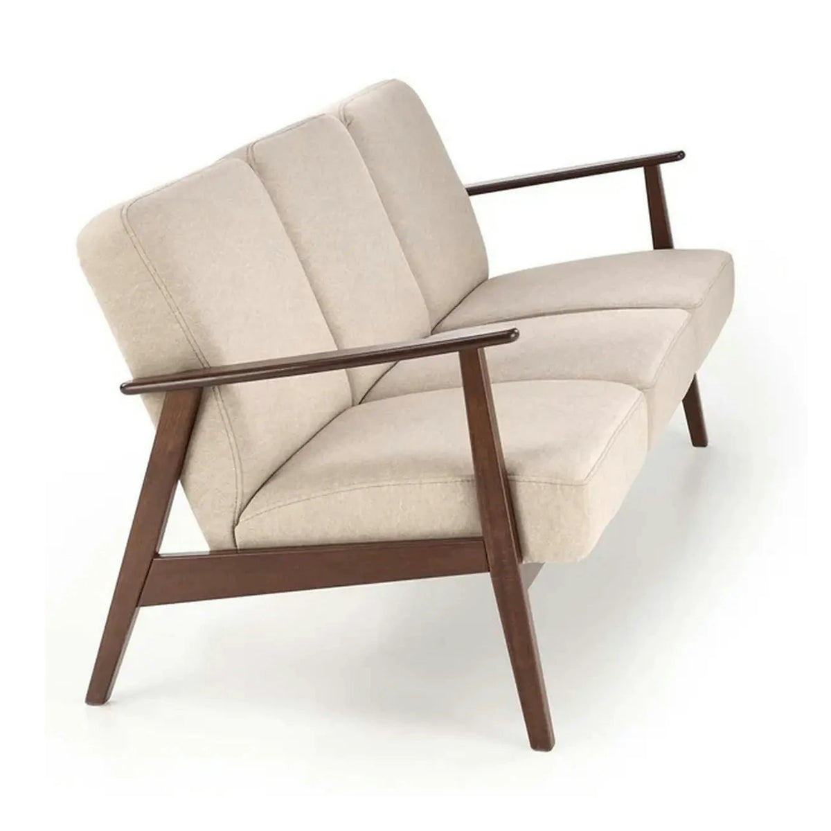 Canapea MILANO 3S, bej - Castel 15, stofa catifelata/lemn, 175x77x77 cm