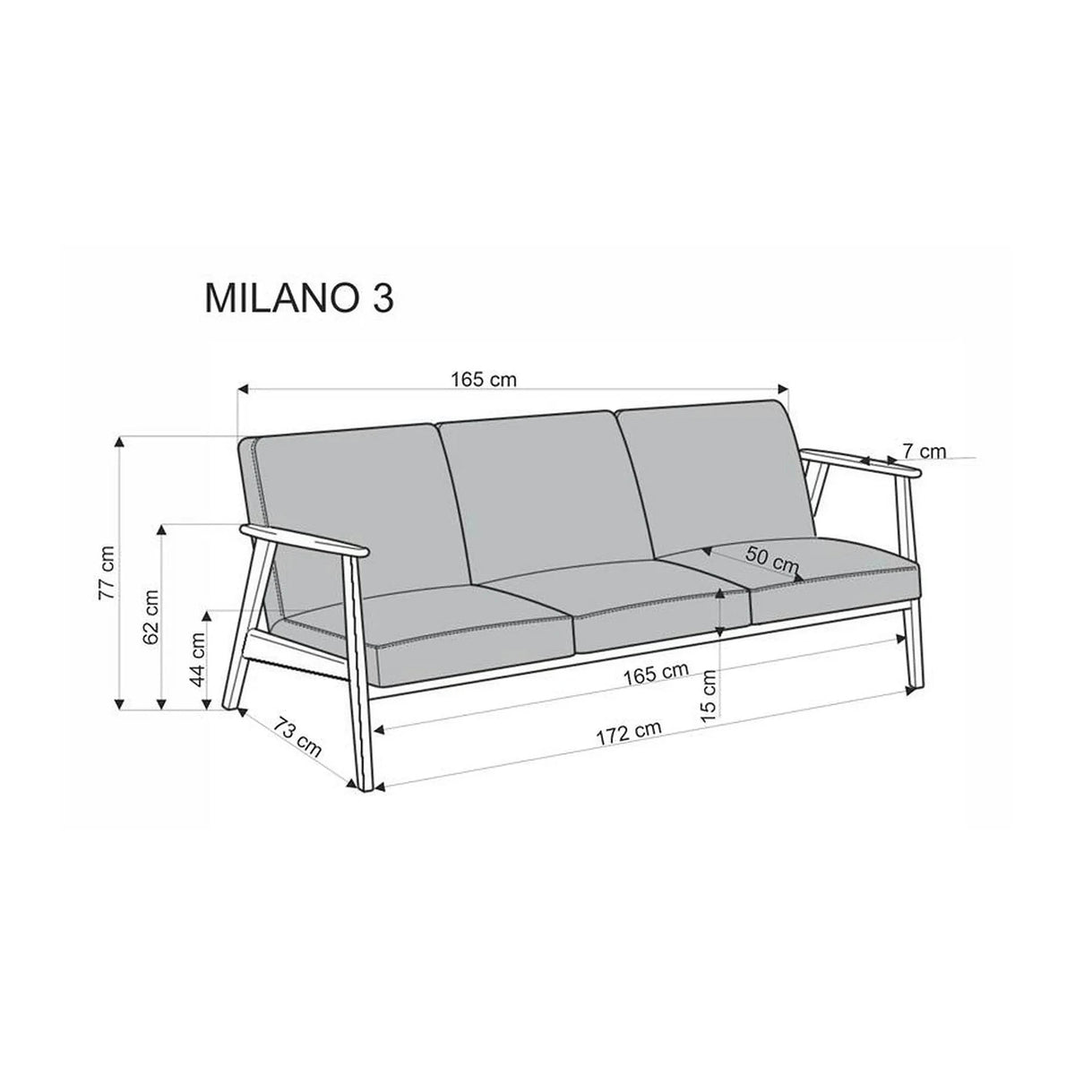 Canapea MILANO 3S, verde olive - Castel 39, stofa catifelata/lemn, 175x77x77 cm