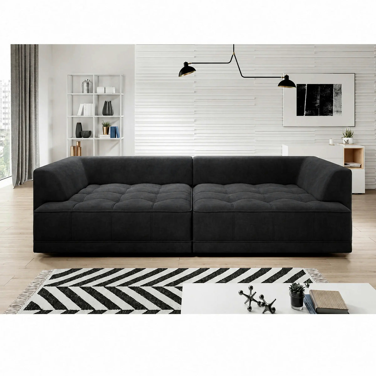 Canapea moderna pentru living TIGA, stofa catifelata maro inchis - Whisper 6, cu reglaj electric, 302x136x88/72 cm
