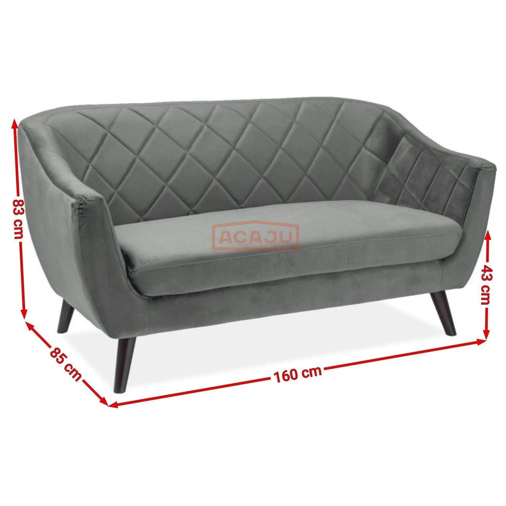 Canapea MOLLY, gri - Bluvel 14, stofa catifelata/lemn, 160x85x83 cm