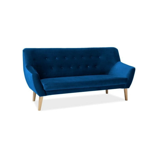 Canapea NORDIC 3, albastru inchis - Bluvel 86, stofa catifelata/lemn, 180x75x90 cm