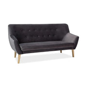 Canapea NORDIC 3, gri - Bluvel 14, stofa catifelata/lemn de fag, 180x75x90 cm