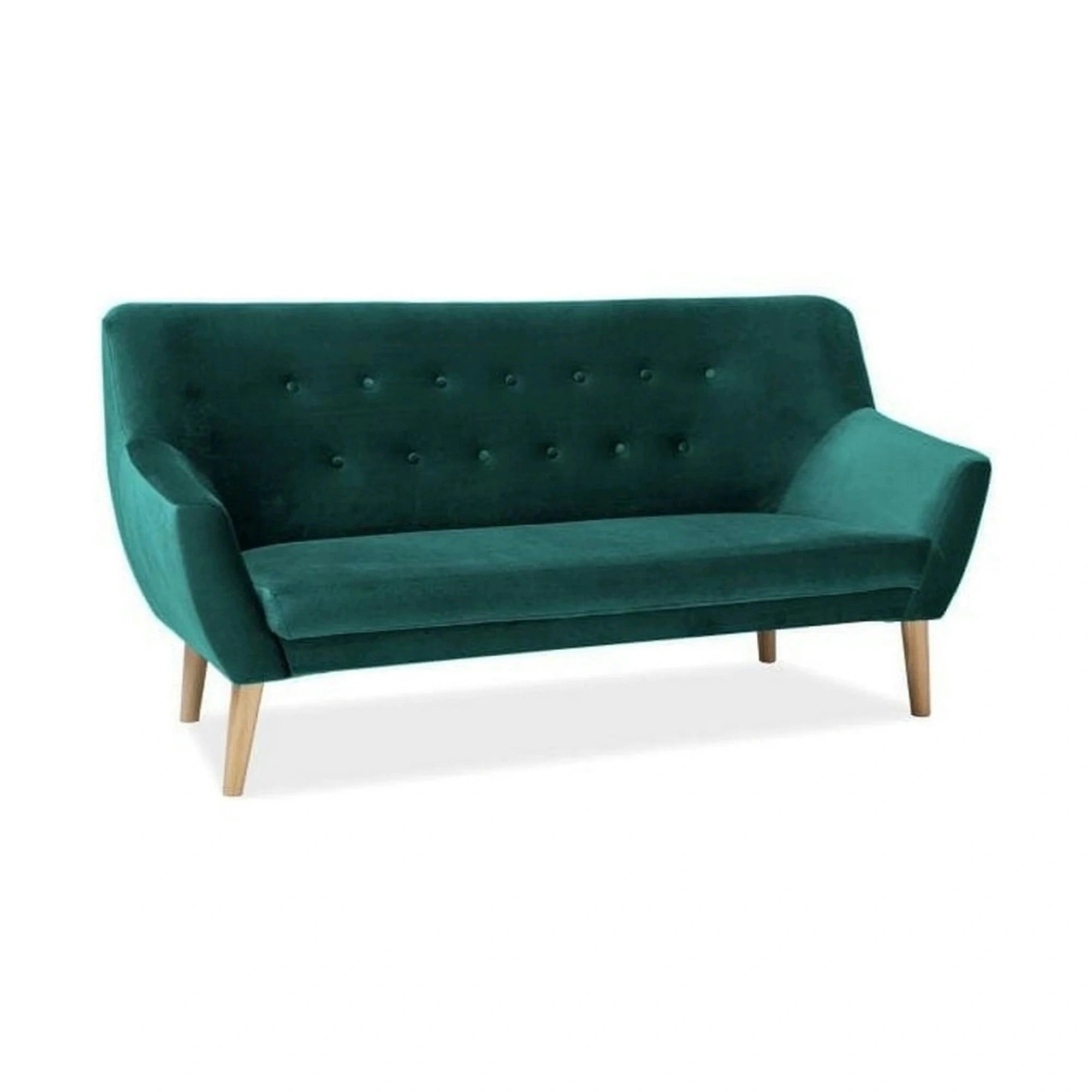 Canapea NORDIC 3, verde, stofa catifelata/lemn, 180x75x90 cm