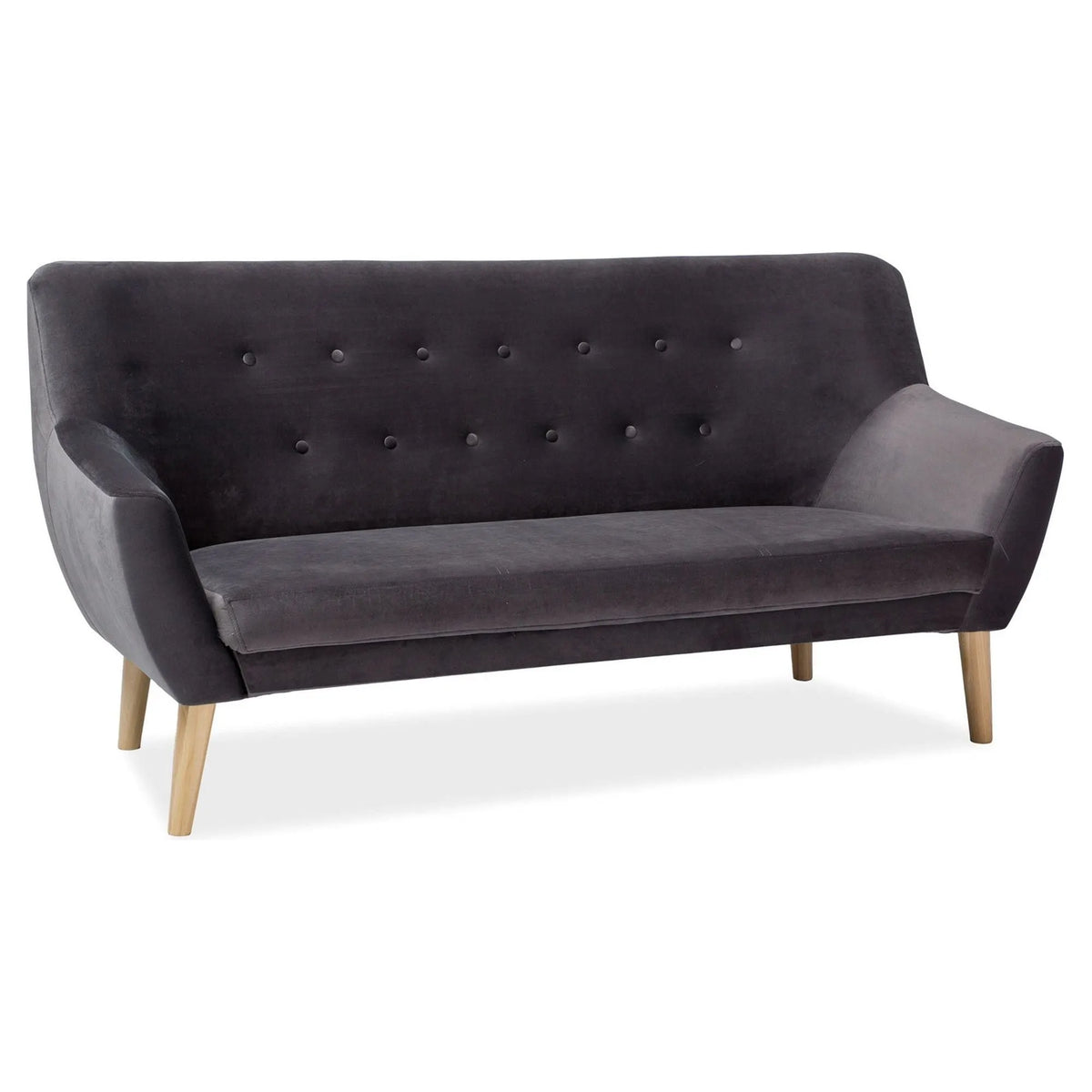 Canapea NORDIC, gri - Bluvel 14, stofa catifelata/lemn de fag, 180x75x90 cm