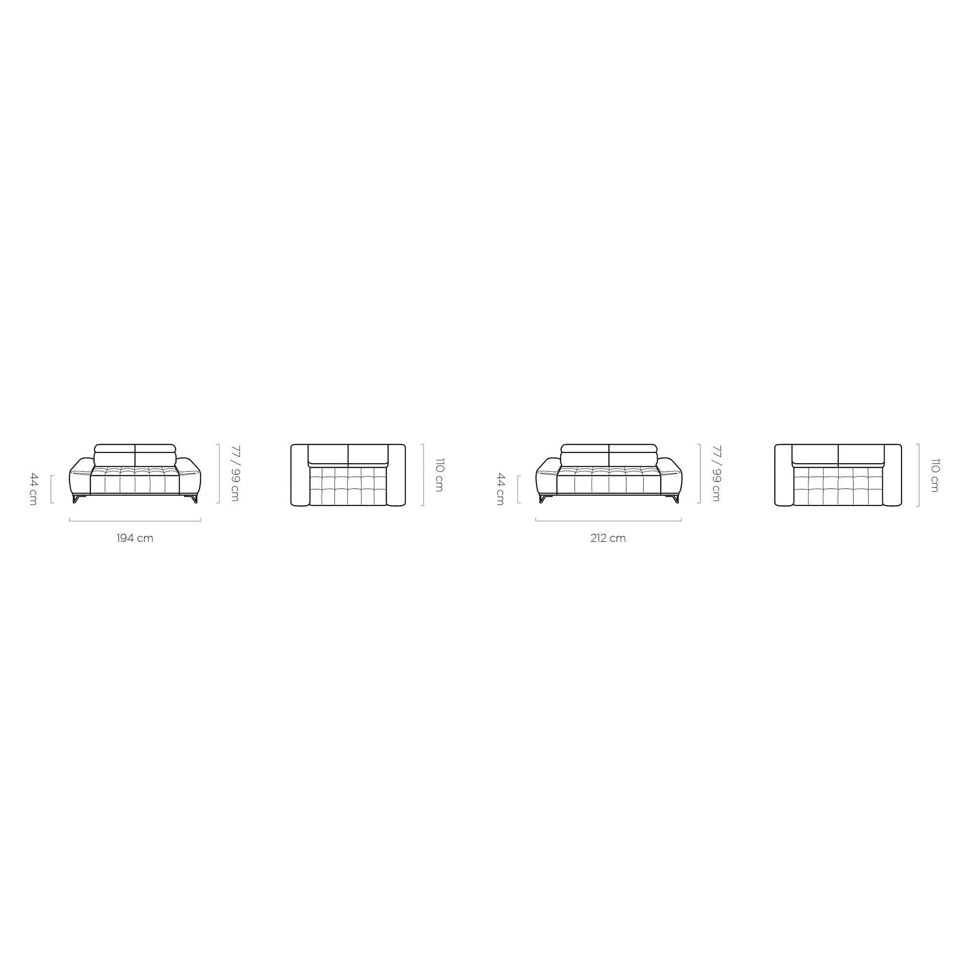 Canapea PALLADIO 3E, personalizabil, reglaj electric, tetiere raglabile, 212x110x99 cm