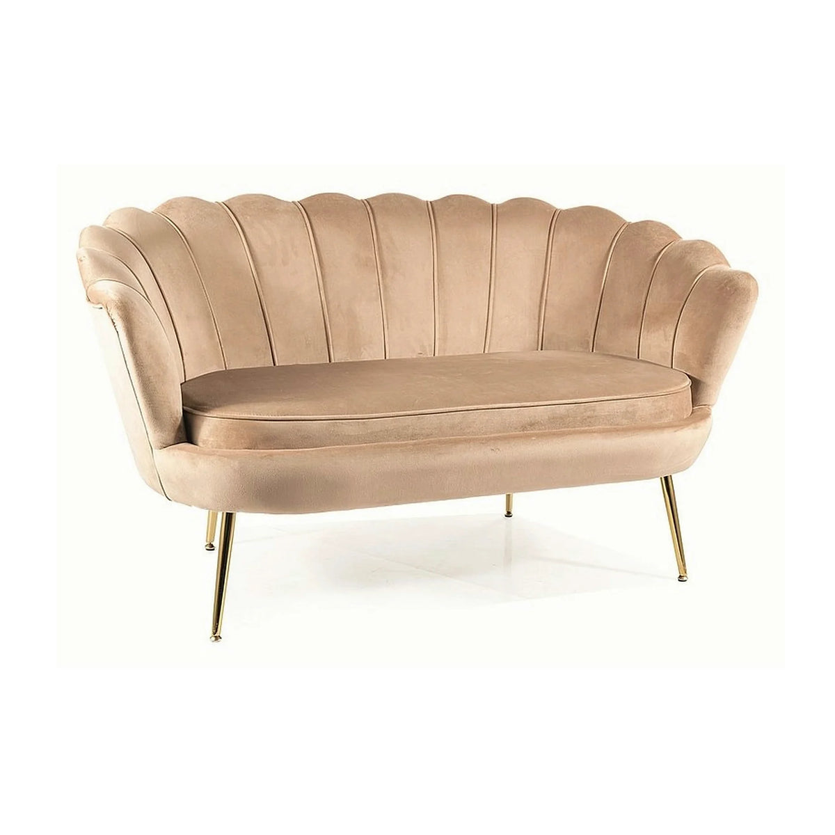 Canapea pentru hol CAMELLIA 2, bej/auriu, stofa catifelata/metal, 135x76x77 cm
