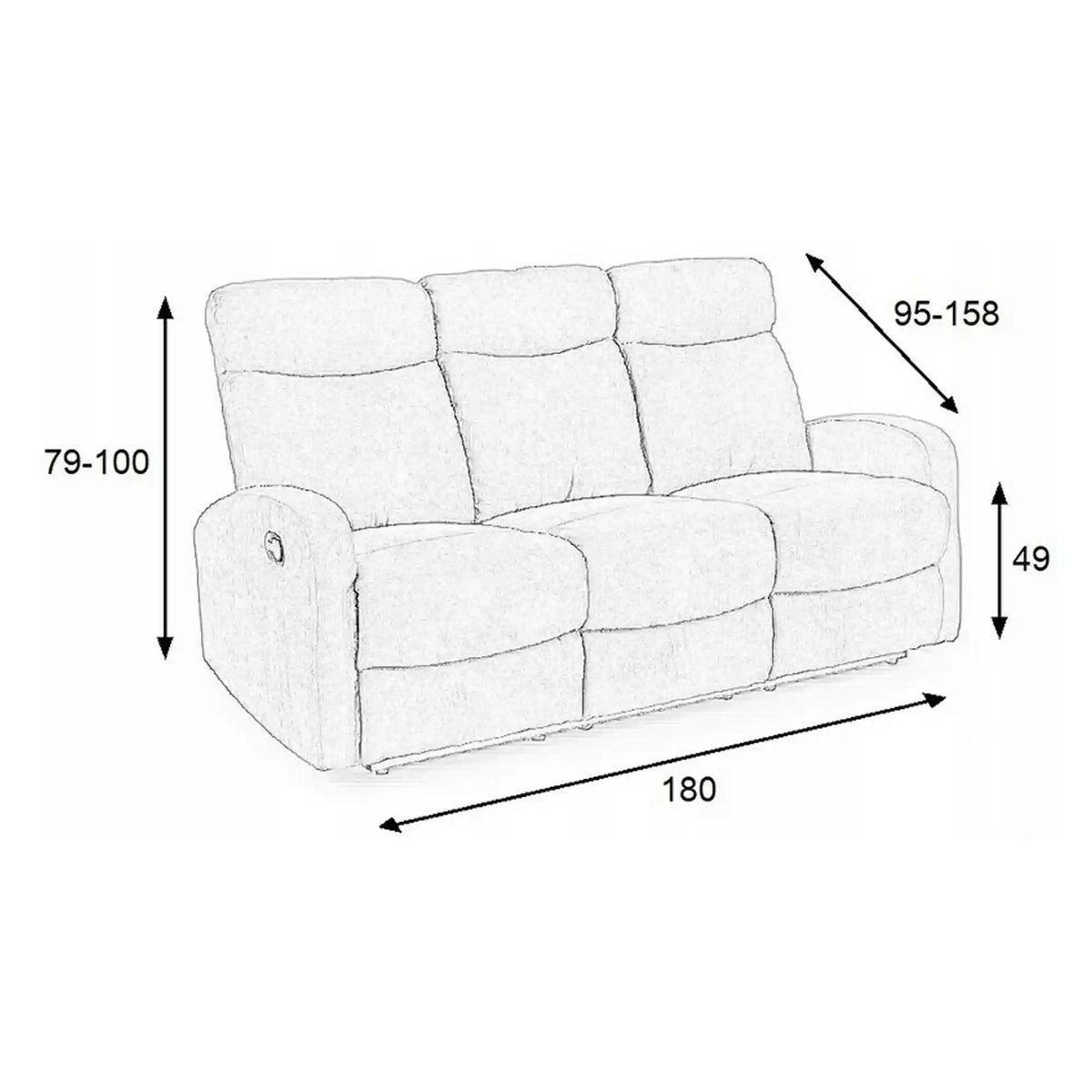 Canapea pliabila OSLO 3S, gri inchis, stofa, 180x95/158x100/79 cm
