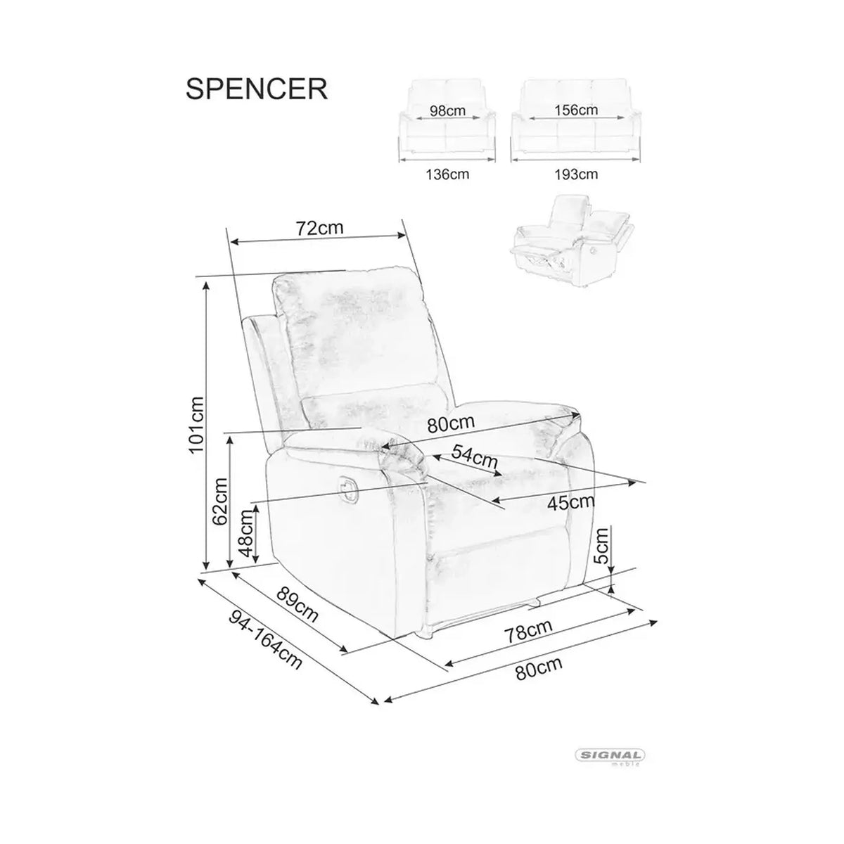Canapea SPENCER 2, gri, stofa catifelata/metal, 136x94x101 cm