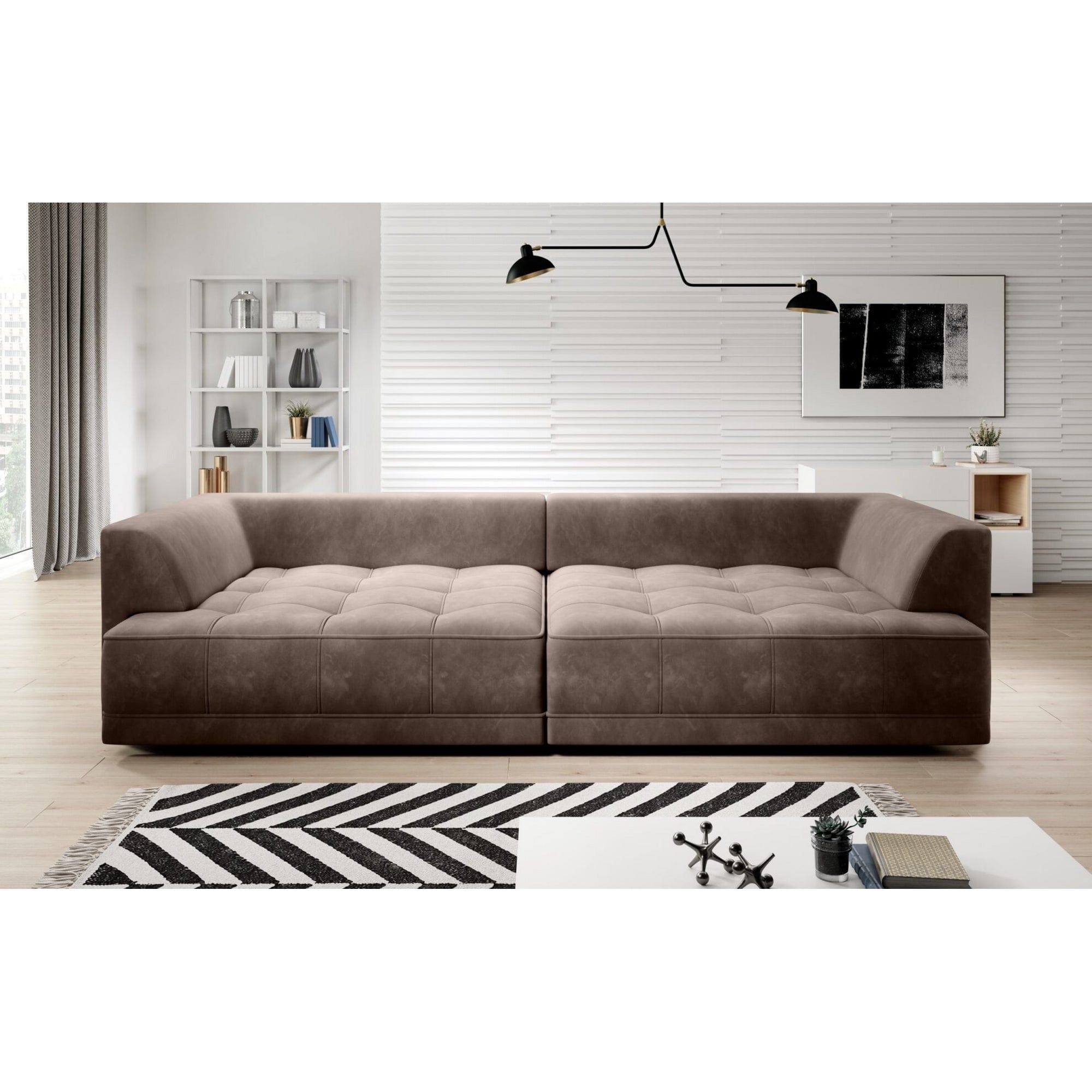 Canapea TIGA, stofa catifelata maro inchis - Whisper 6, Gama Premium, cu reglaj electric, 302x136x88/72 cm