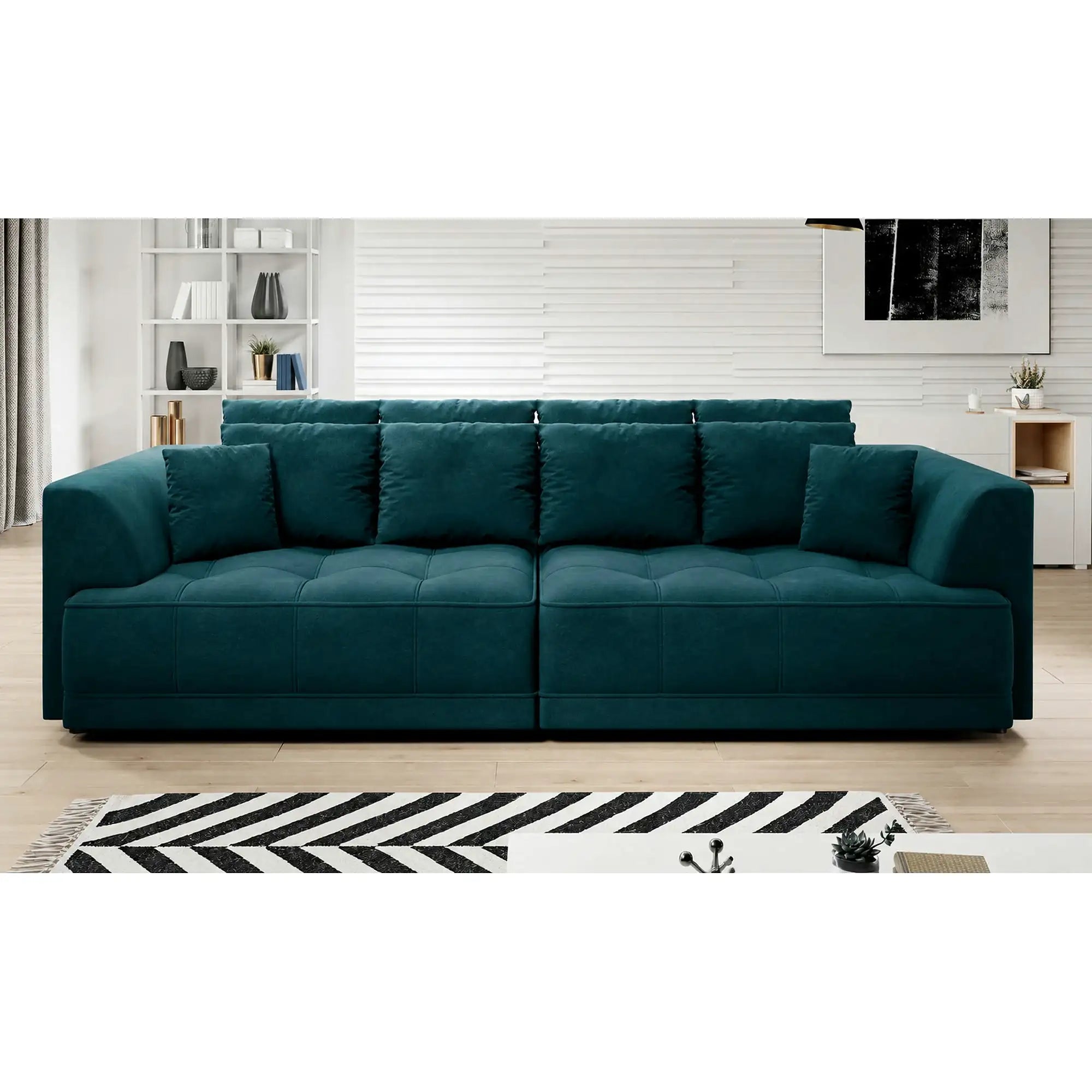 Canapea TIGA, stofa catifelata verde inchis - Salvador 11, cu reglaj electric, 302x136x88/72 cm