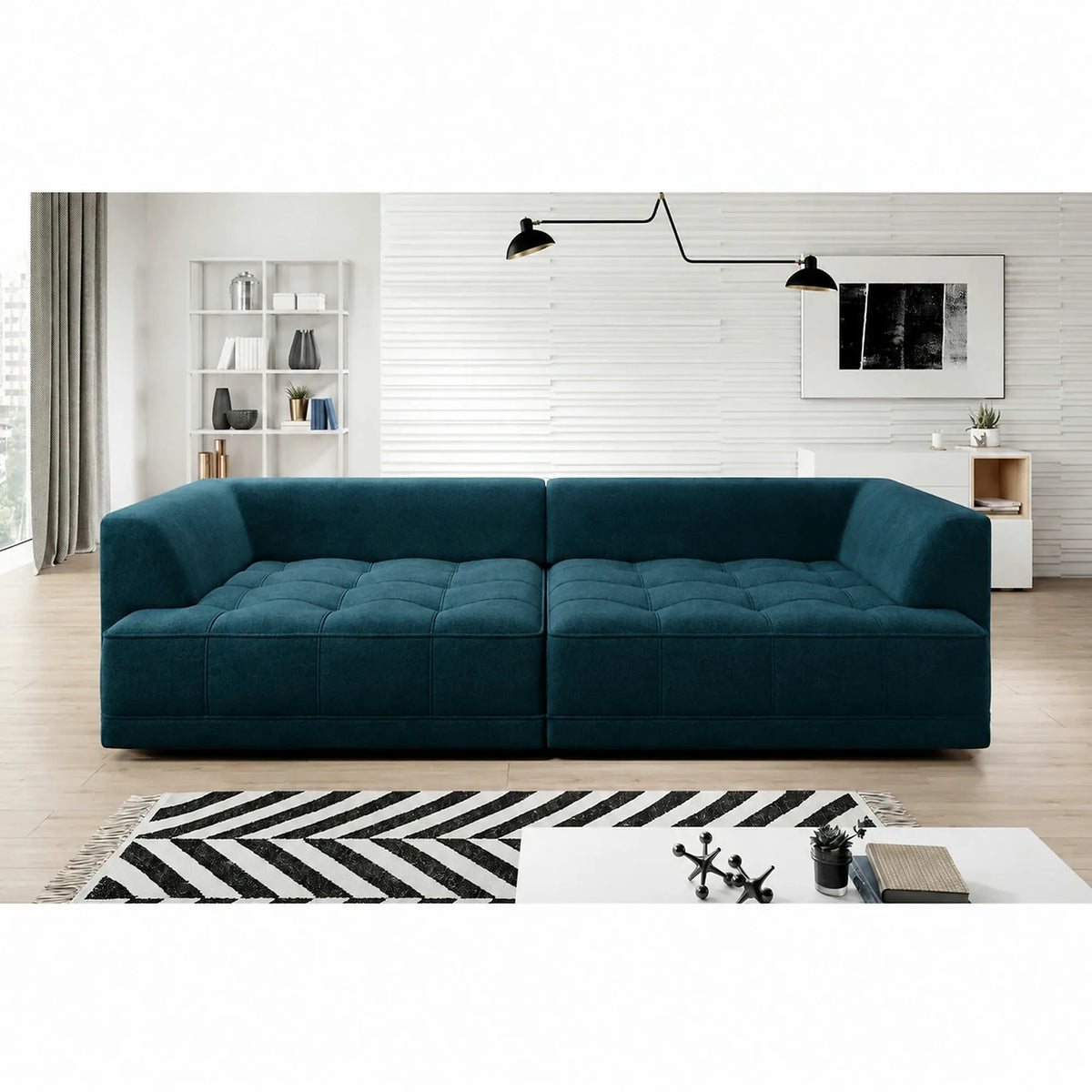 Canapea TIGA, stofa catifelata verde inchis - Salvador 11, cu reglaj electric, 302x136x88/72 cm