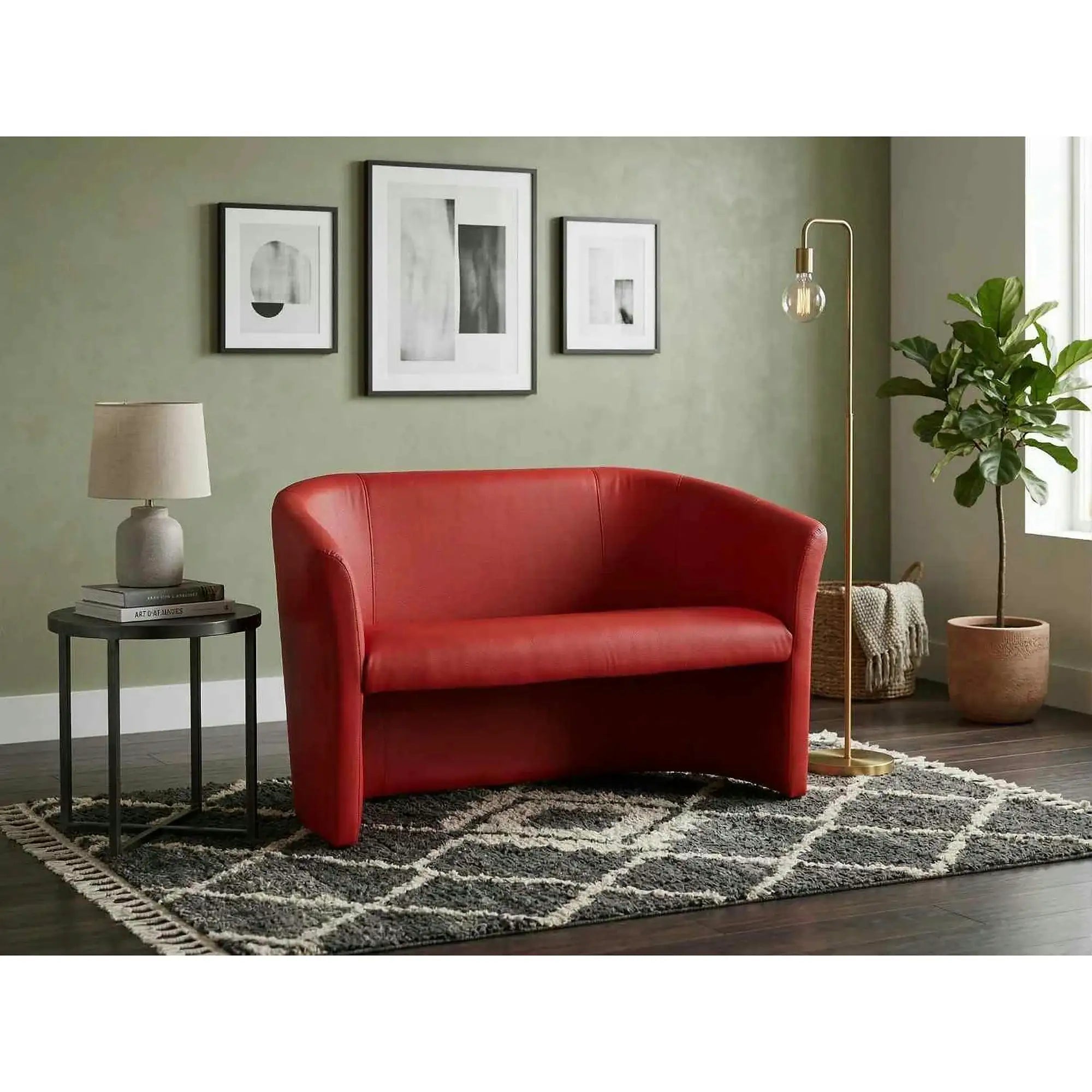 Canapea TM-2, rosu, piele ecologica, 126x60x76 cm