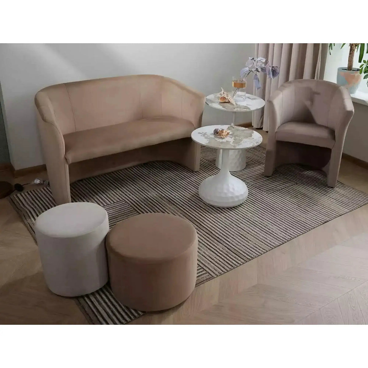 Canapea TM-2, stofa catifelata bej inchis - Bluvel 40, 126x60x76 cm