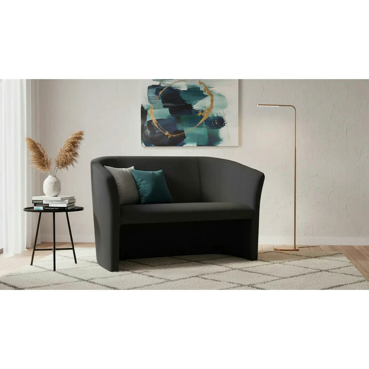 Canapea TM-2, stofa catifelata negru - Bluvel 19, 126x60x76 cm