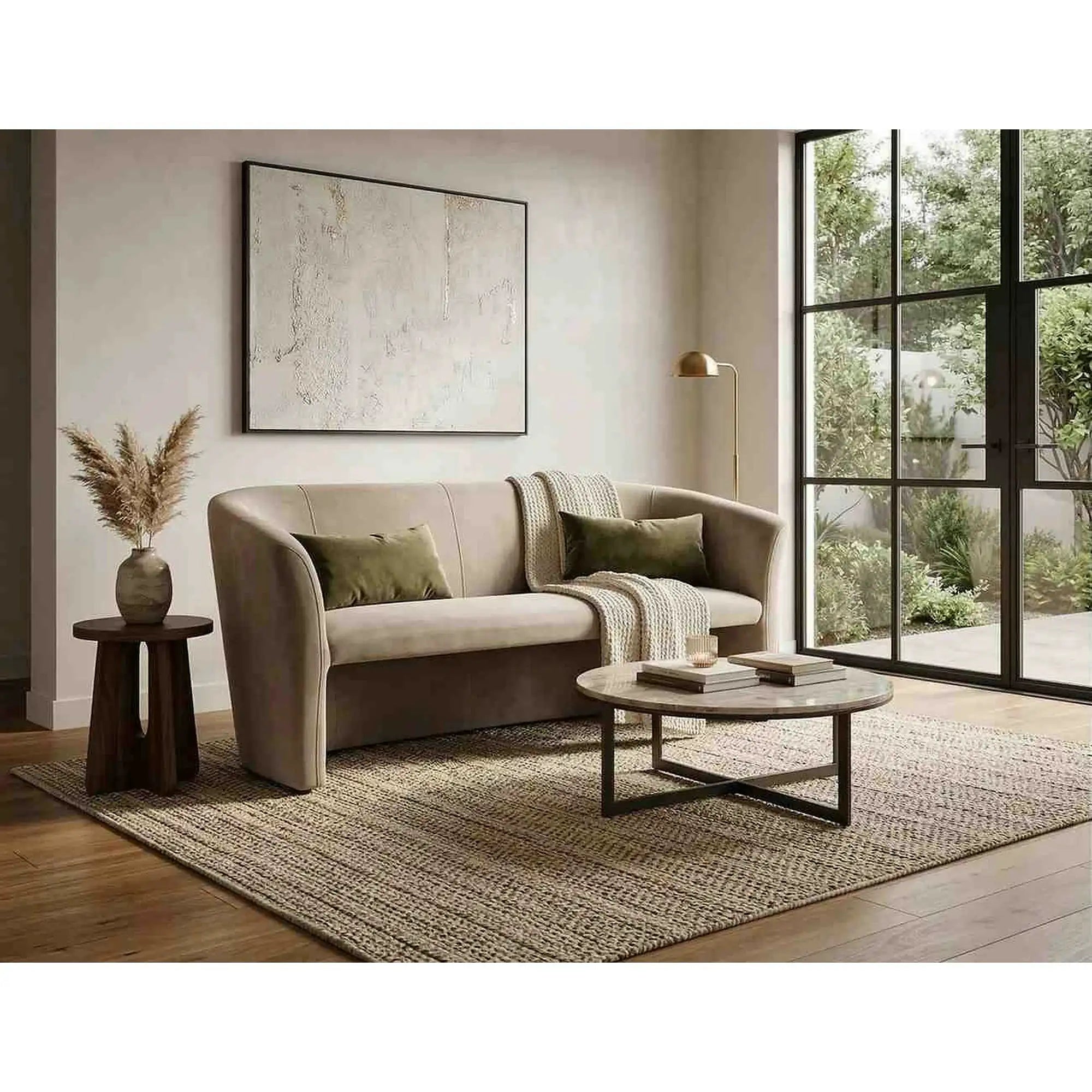 Canapea TM-3, stofa catifelata bej inchis - Bluvel 40, 160x60x76 cm