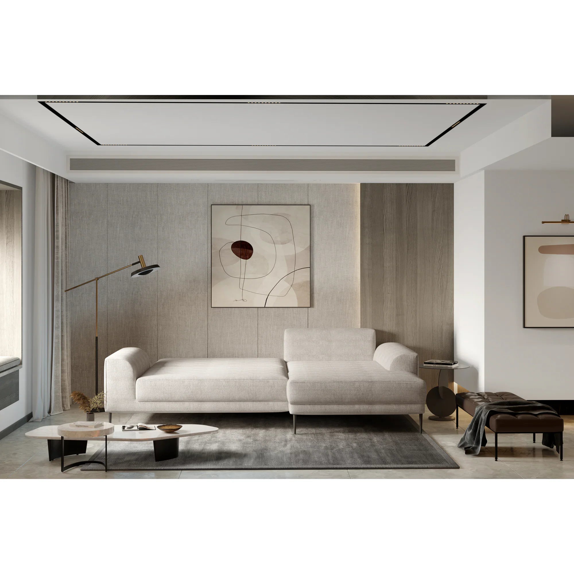 Coltar extensibil CAPITOL, sezlong dreapta, stofa catifelata gri inchis - Whisper 15, Gama Premium, cu lada depozitare, 276x175x89 cm