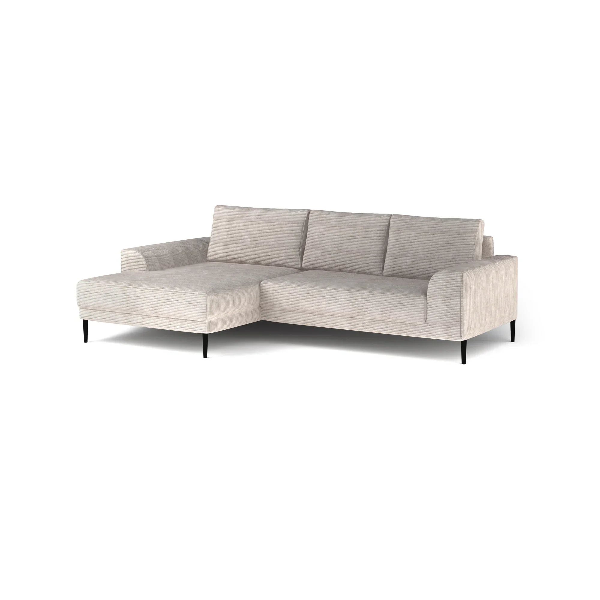 Coltar extensibil CAPITOL, sezlong stanga, stofa catifelata gri - Whisper 17, cu lada depozitare, 276x175x89 cm