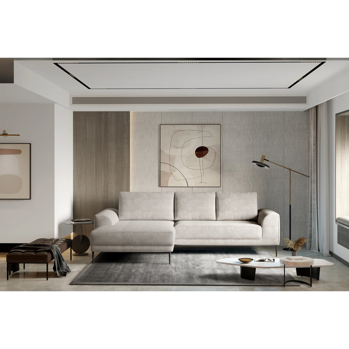 Coltar extensibil CAPITOL, personalizabil materiale gama Premium, cu lada depozitare, 276x175x89 cm