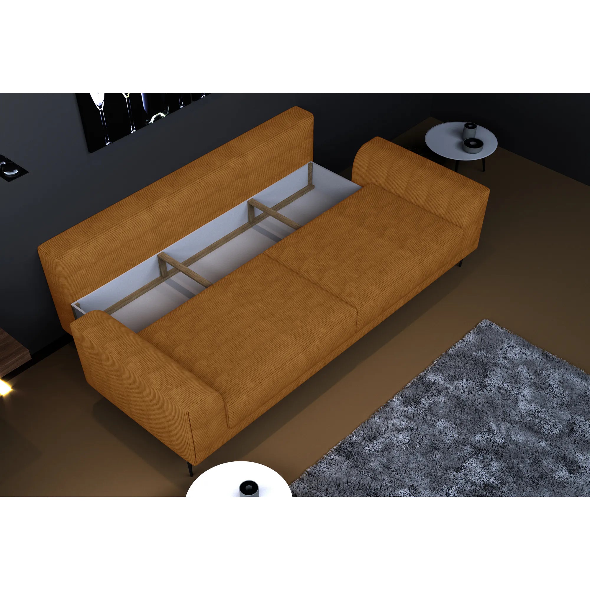 Canapea extensibila CAPITOL, stofa catifelata caramiziu - Salvador 07, Gama Premium, cu lada depozitare, 250x105x89 cm