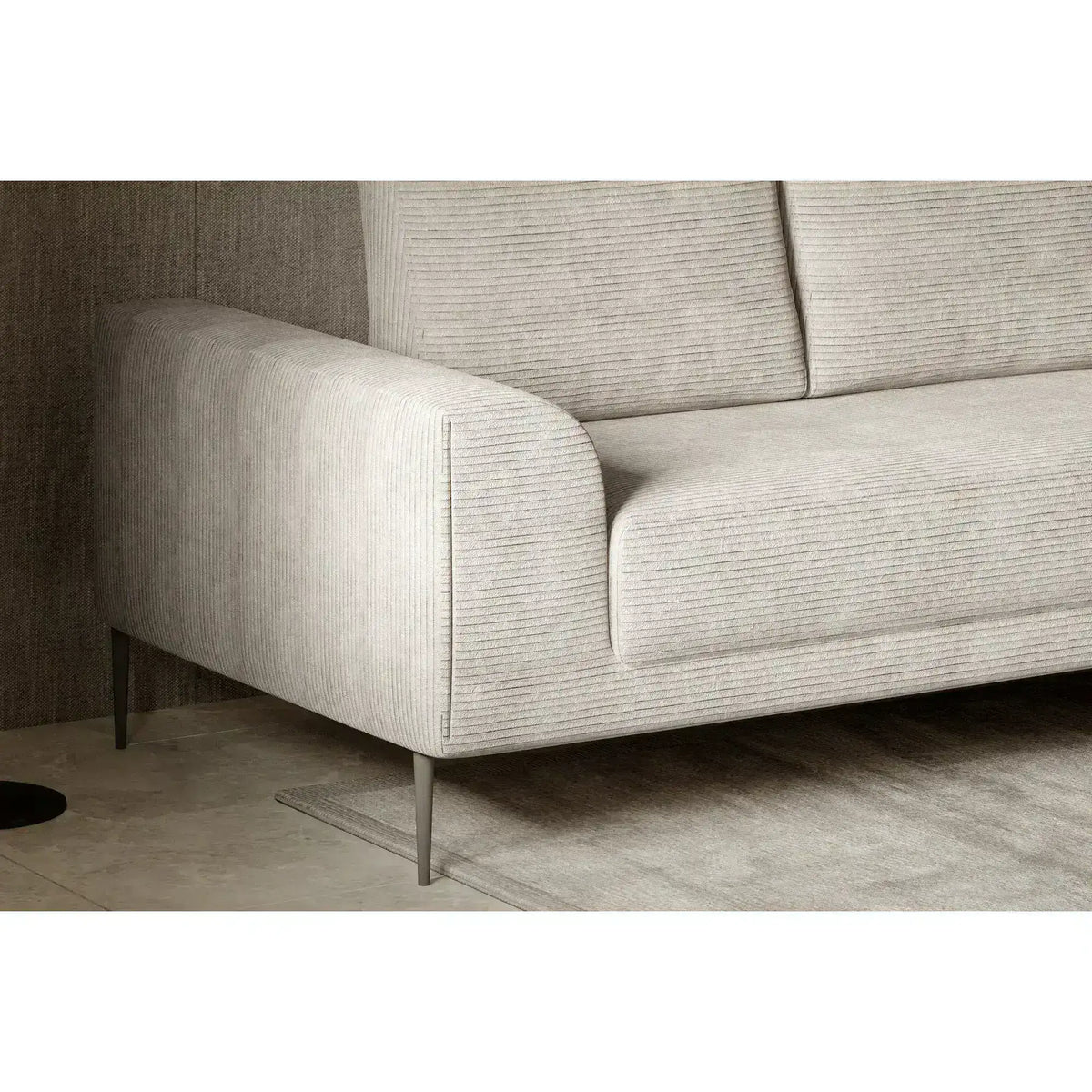 Coltar extensibil CAPITOL, sezlong dreapta, stofa buclata bej - Now or never 03, cu lada depozitare, 276x175x89 cm