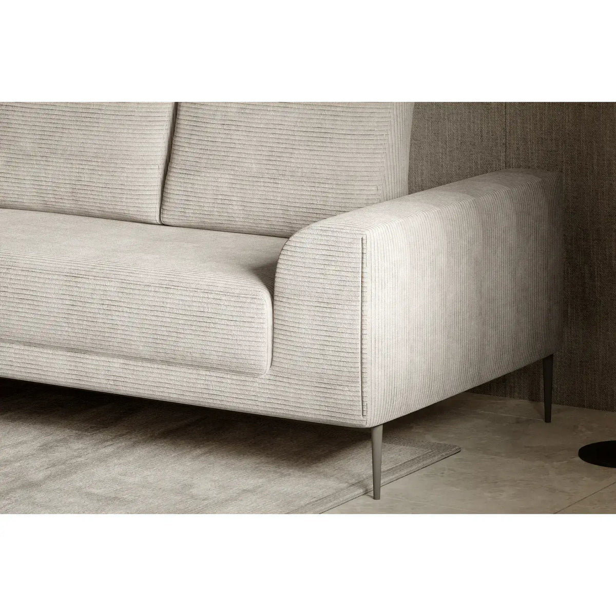 Coltar extensibil CAPITOL, sezlong stanga, stofa catifelata gri - Whisper 17, cu lada depozitare, 276x175x89 cm
