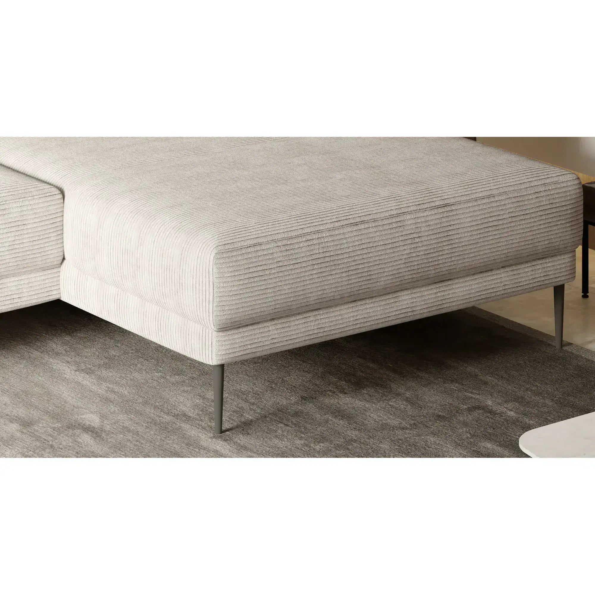 Coltar extensibil CAPITOL, sezlong dreapta, stofa catifelata gri inchis - Whisper 15, Gama Premium, cu lada depozitare, 276x175x89 cm