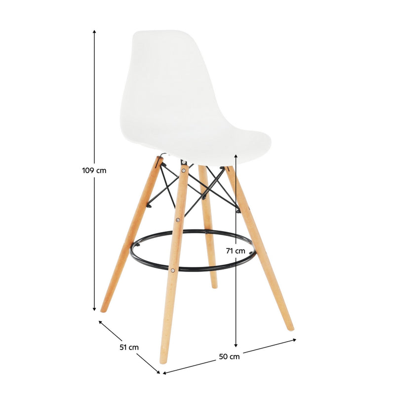 Scaun bar CARBRY 3 NEW, alb/fag/negru, plastic/lemn/metal, 50x51x109 cm