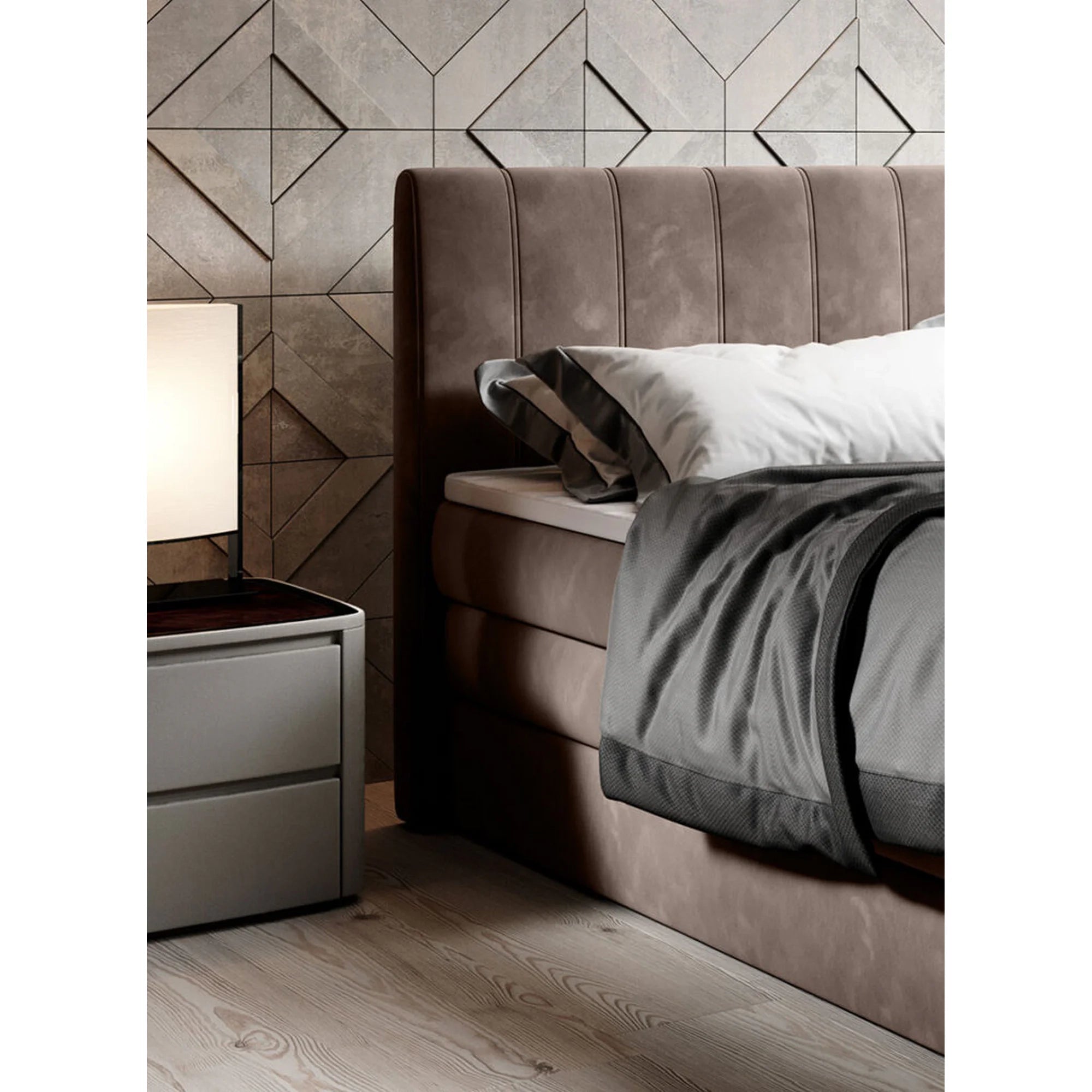 Pat boxspring CARINA 180x200, personalizabil materiale Gama Premium, cu spatiu depozitare, saltele si topper