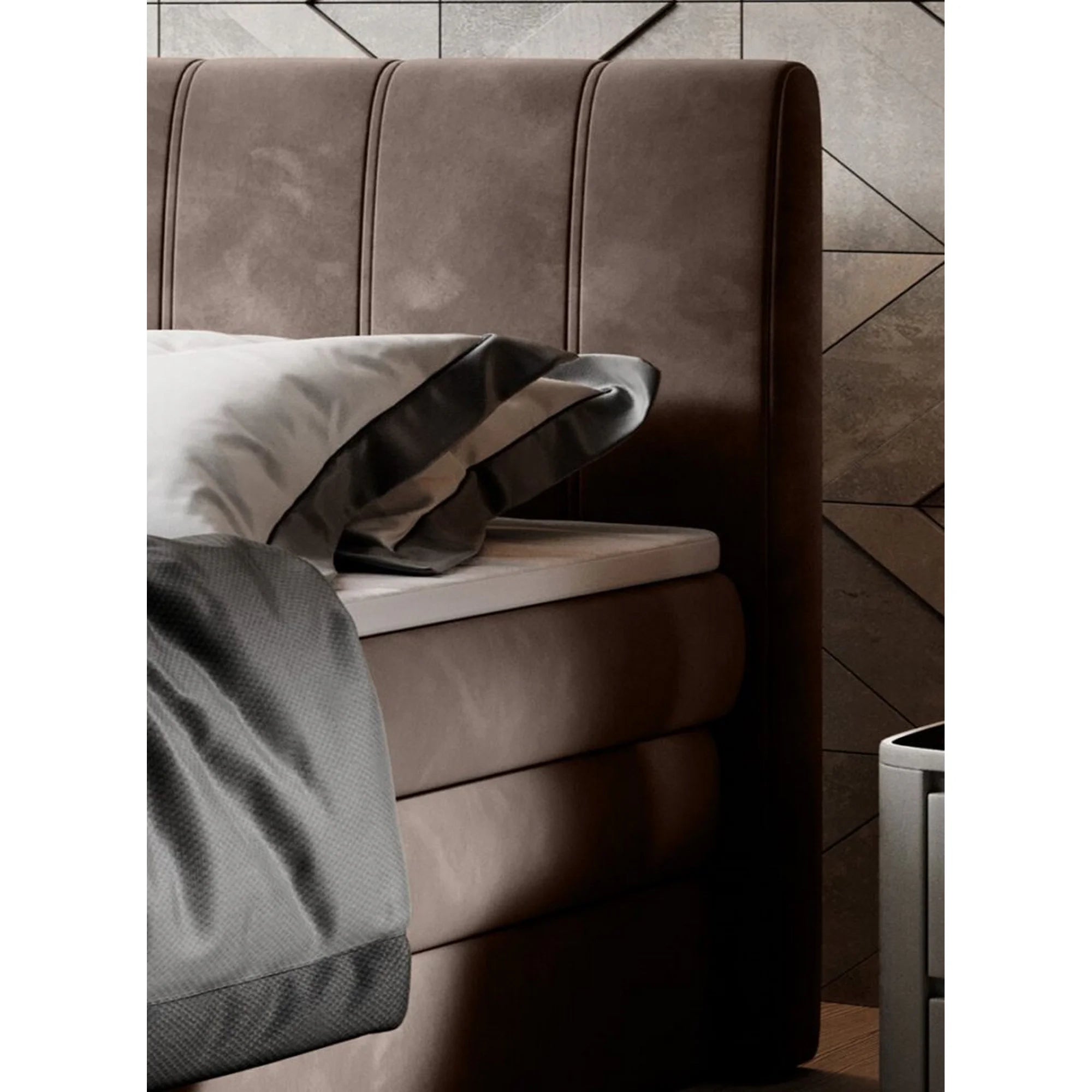 Pat boxspring CARINA 180x200, personalizabil materiale Gama Premium, cu spatiu depozitare, saltele si topper