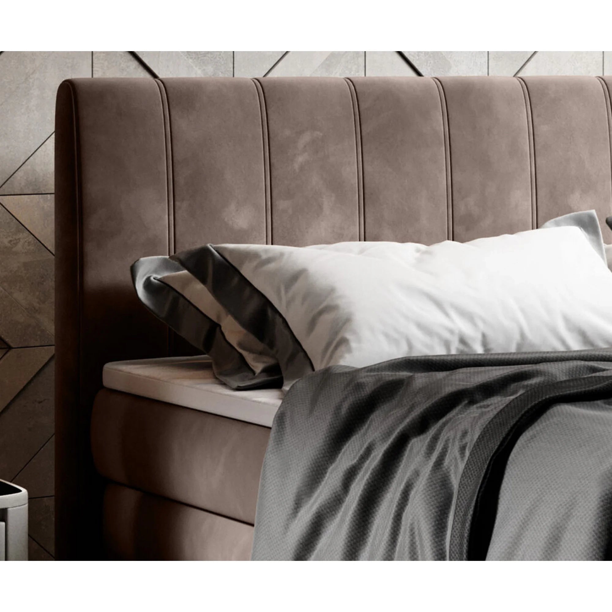 Pat boxspring CARINA 180x200, personalizabil materiale Gama Premium, cu spatiu depozitare, saltele si topper