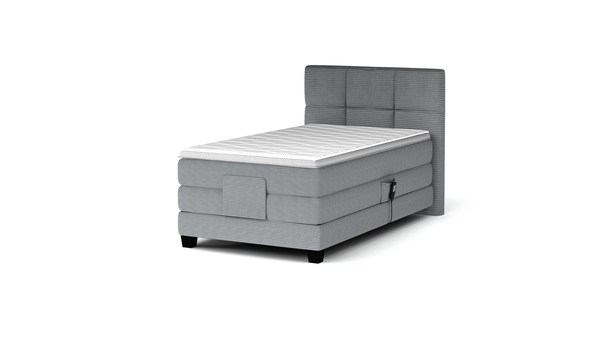 Pat boxspring CARLOS 100x200, personalizabil materiale Gama Premium, cu mecanism electric, saltele si topper