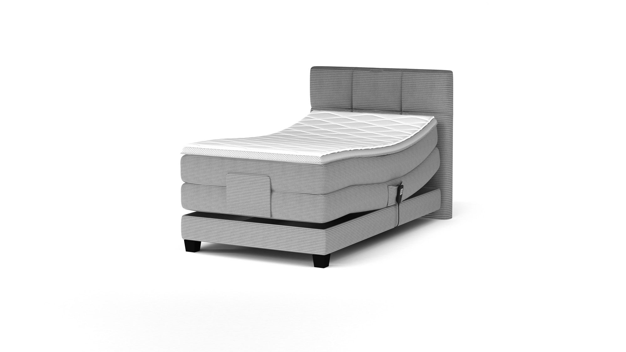 Pat boxspring CARLOS 100x200, personalizabil materiale Gama Premium, cu mecanism electric, saltele si topper