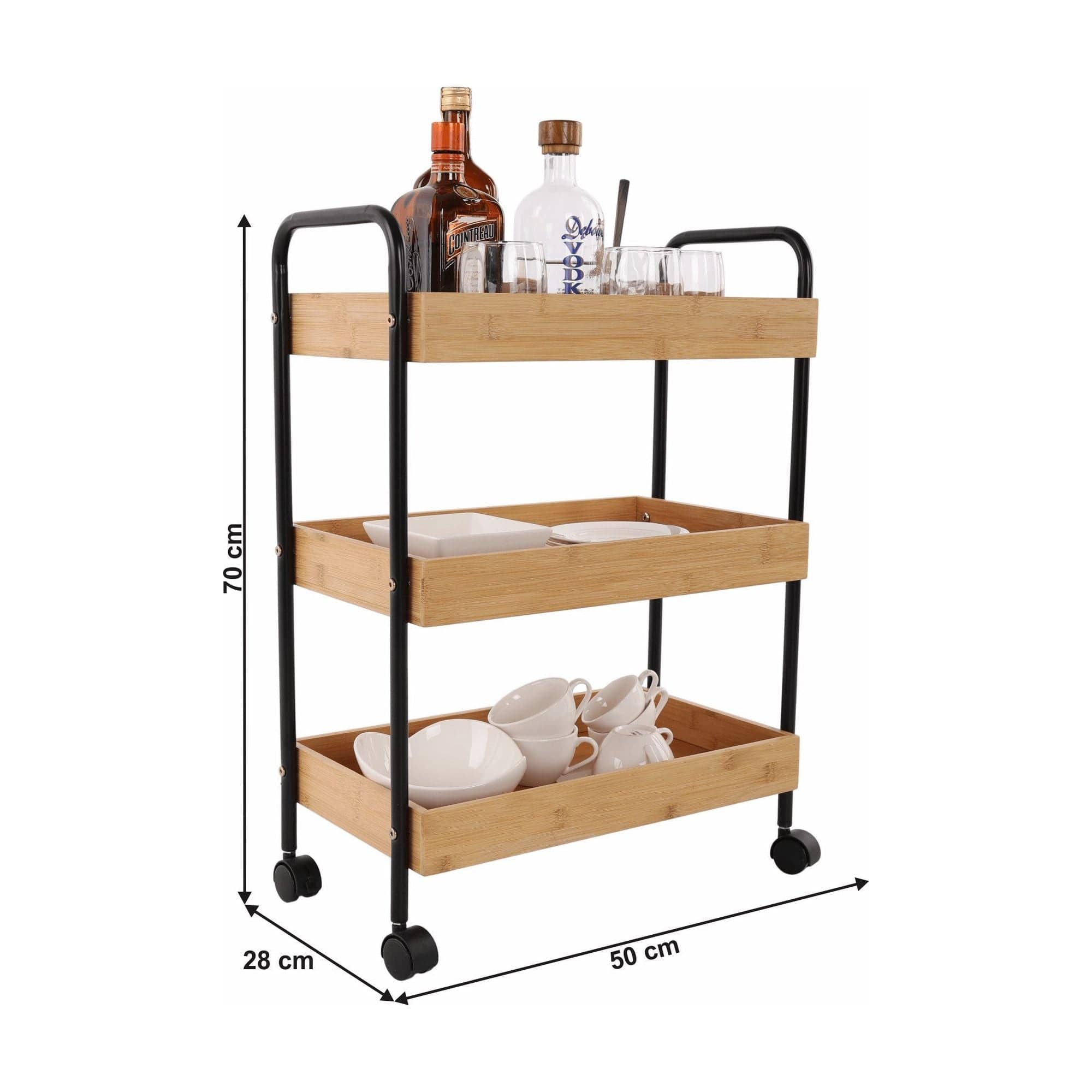 Carucior servire ARVADA, stejar/negru, otel/lemn, 50x28x70 cm