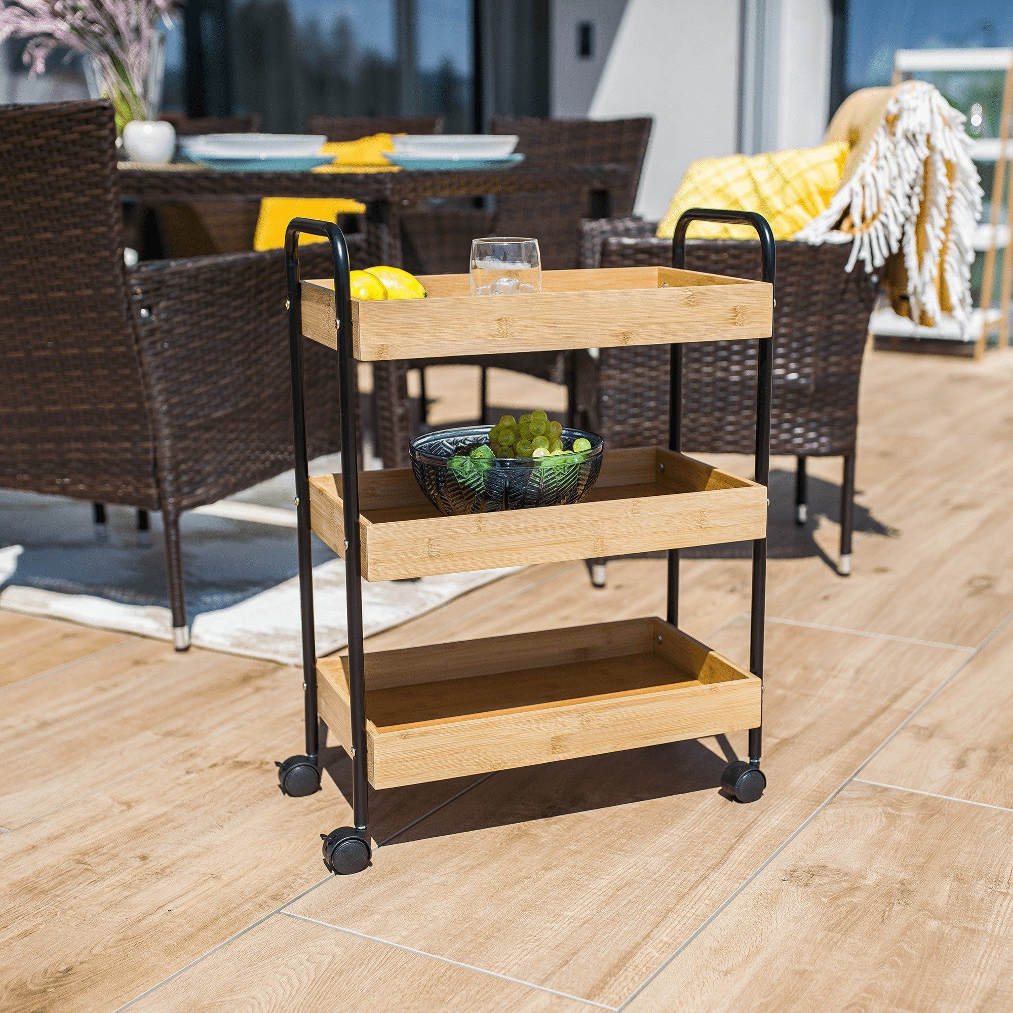Carucior servire ARVADA, stejar/negru, otel/lemn, 50x28x70 cm