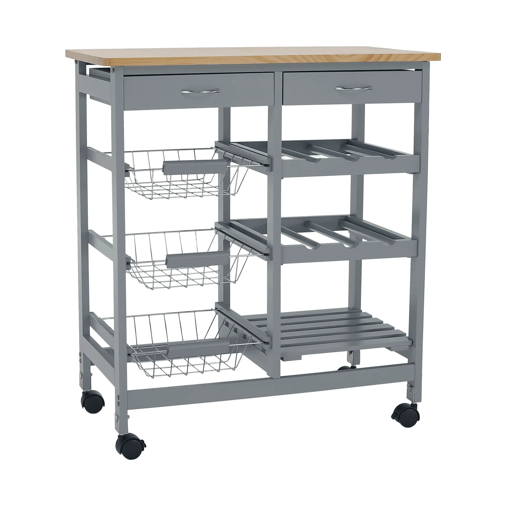 Carucior servire BARABE, gri/stejar, 67x37x76 cm