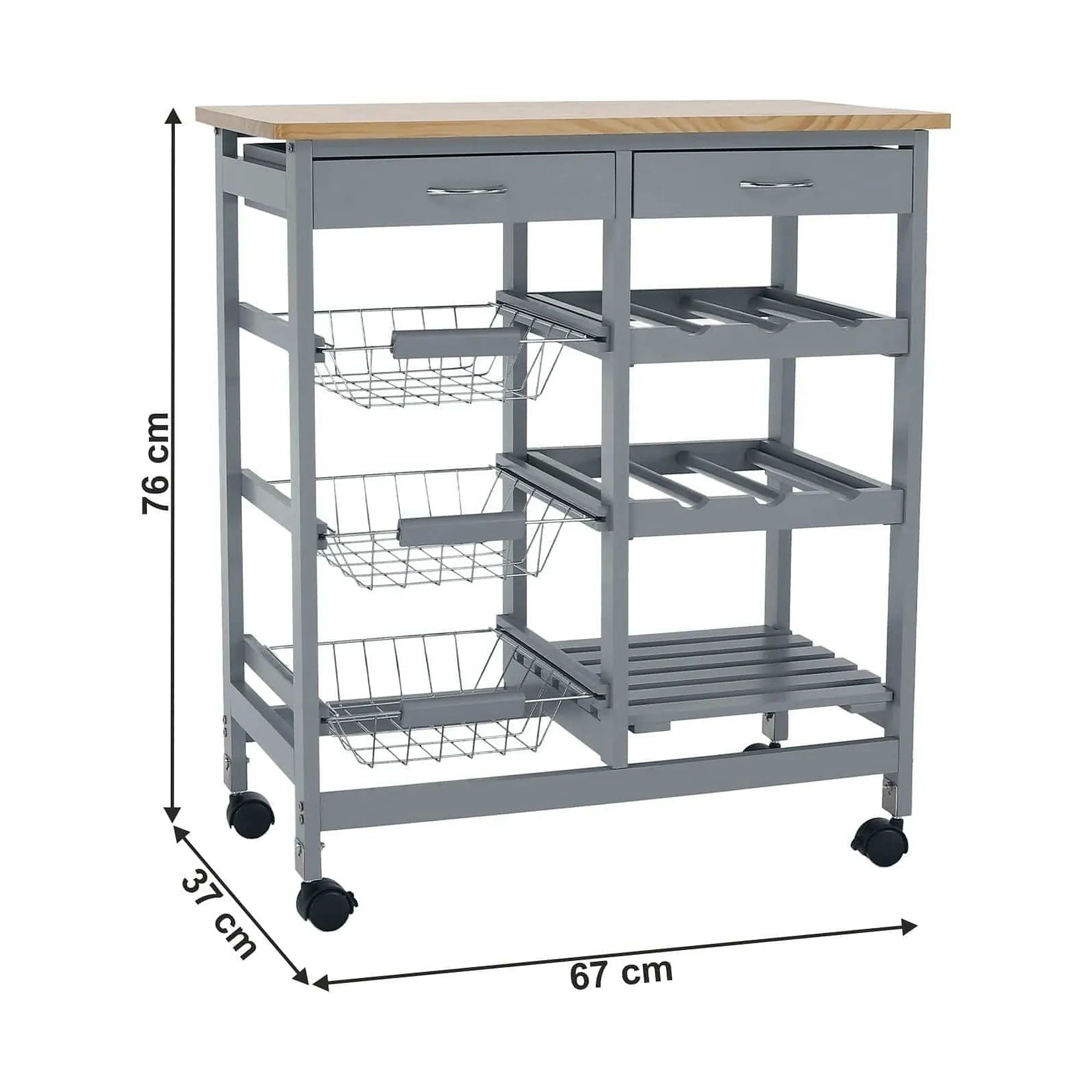 Carucior servire BARABE, gri/stejar, 67x37x76 cm
