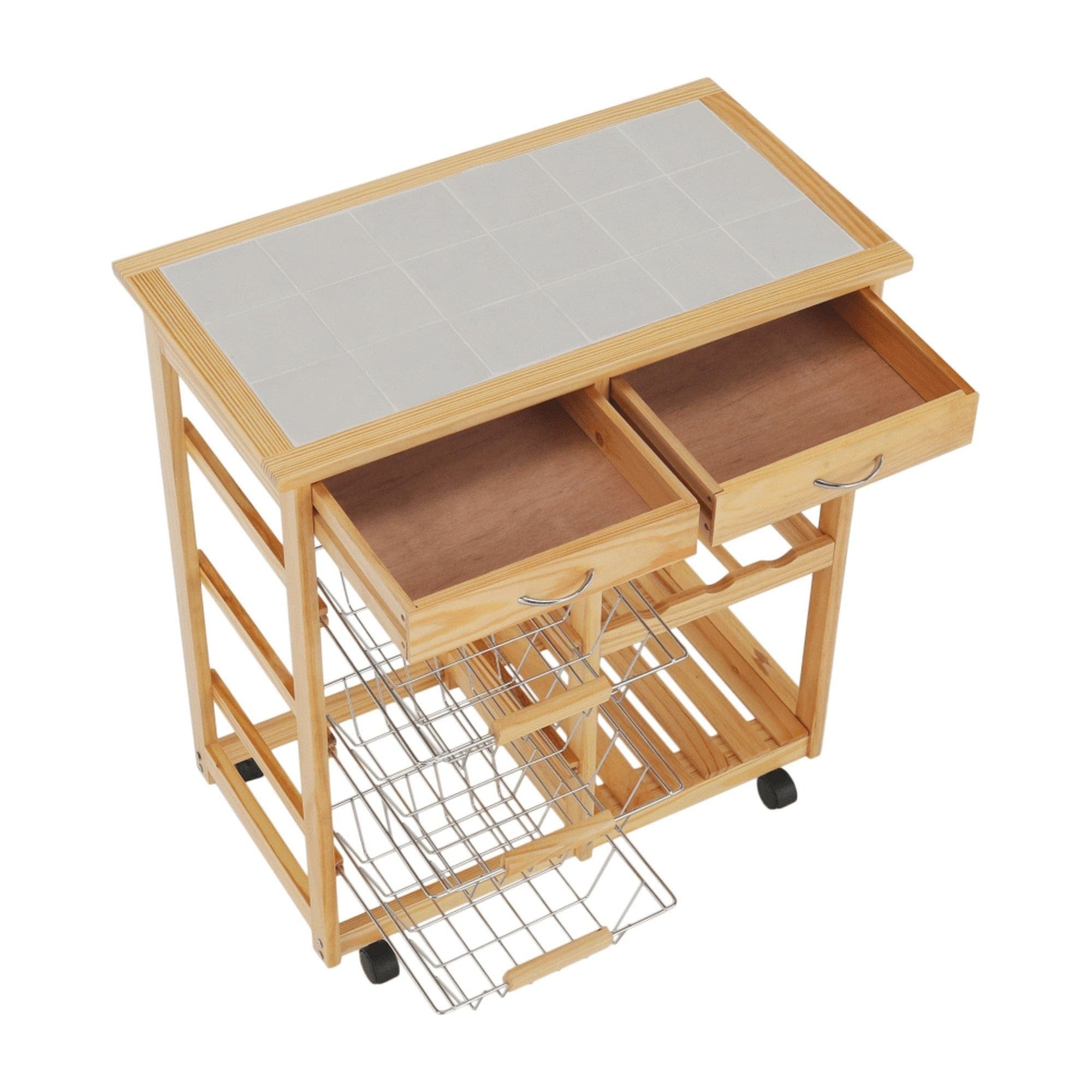 Carucior servire CAYMAN, stejar/alb, lemn/ceramica, 67x37x75 cm