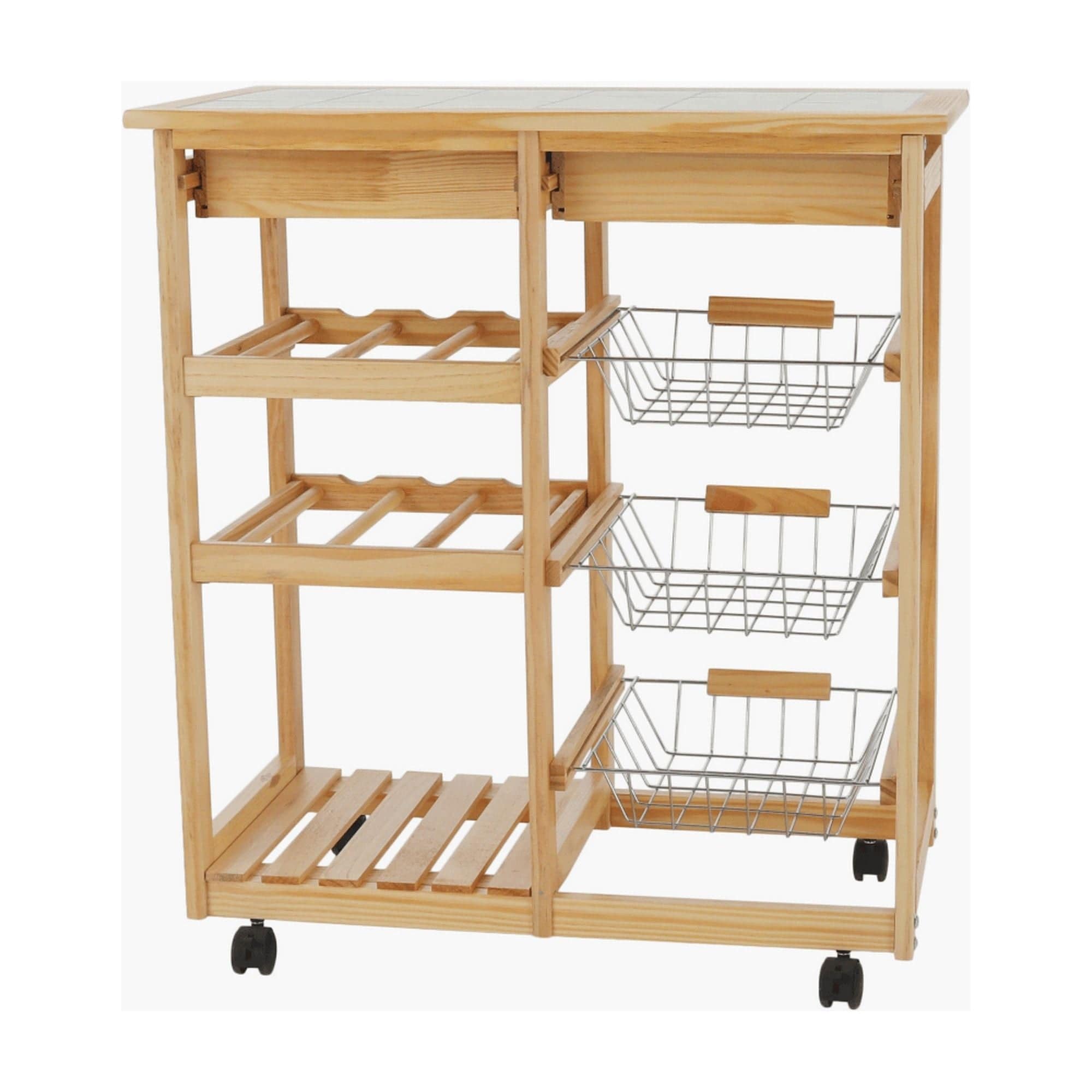 Carucior servire CAYMAN, stejar/alb, lemn/ceramica, 67x37x75 cm