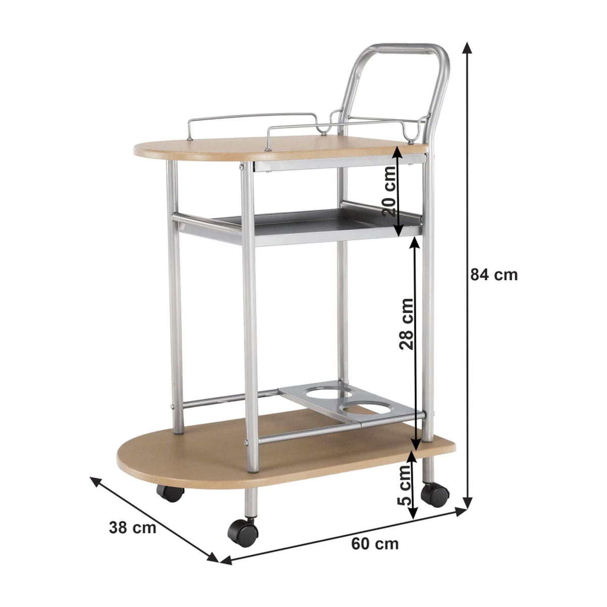 Carucior servire LIMA, fag/argintiu, 60x38x84 cm