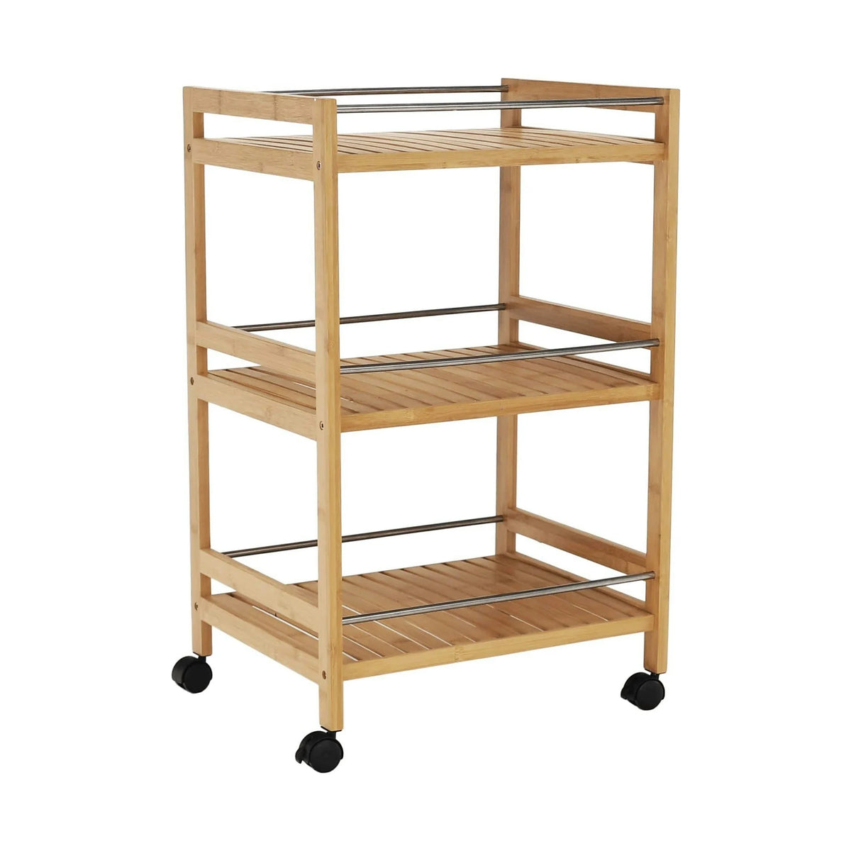 Carucior servire NASHY, stejar/negru, lemn de bambus/otel, 47x38x76 cm