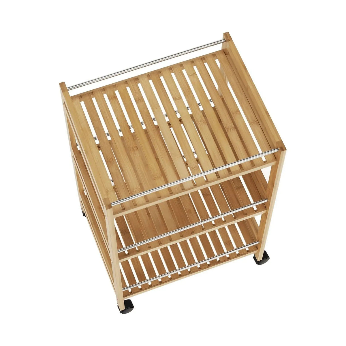 Carucior servire NASHY, stejar/negru, lemn de bambus/otel, 47x38x76 cm