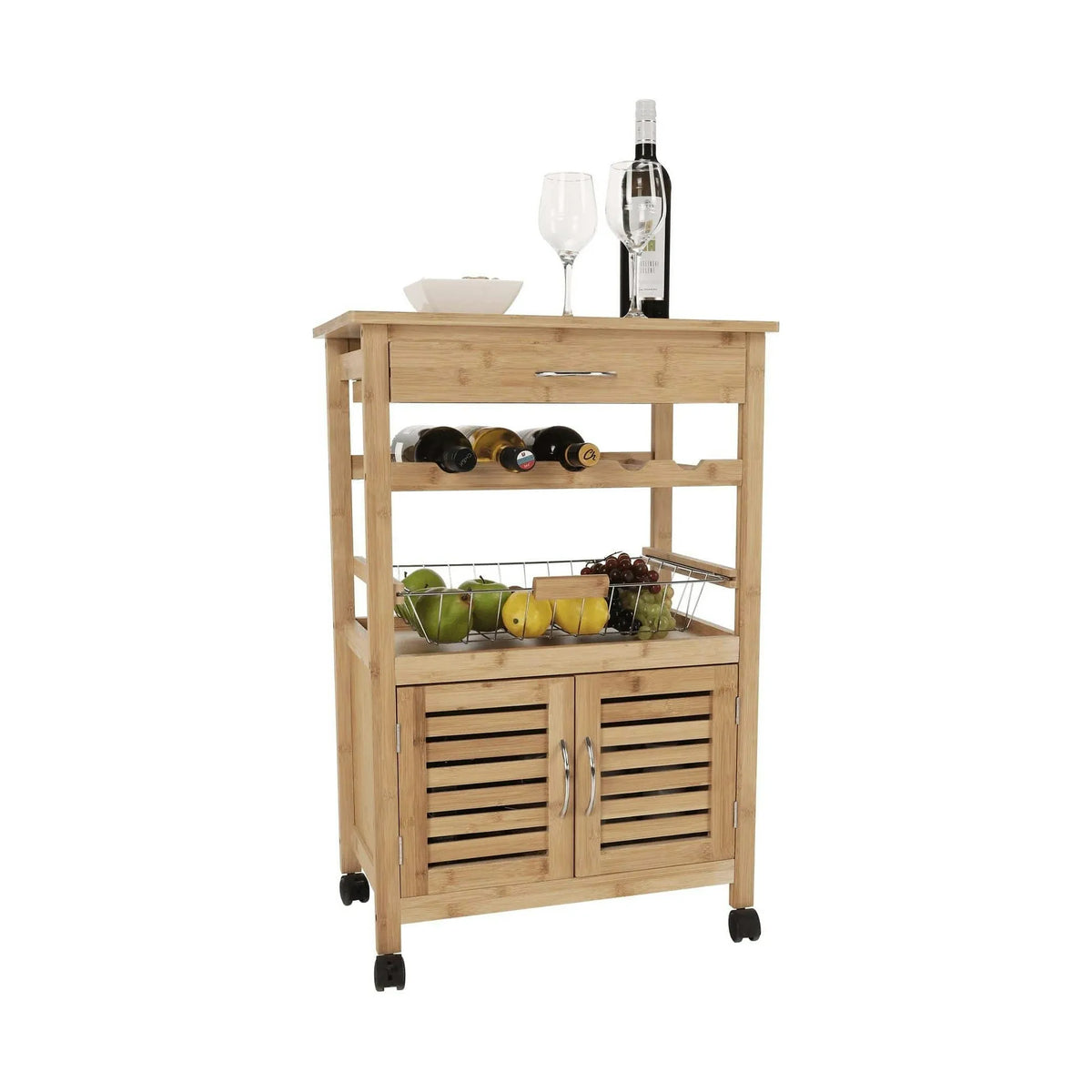 Carucior servire NAVID, stejar, bambus, 56x36x85 cm