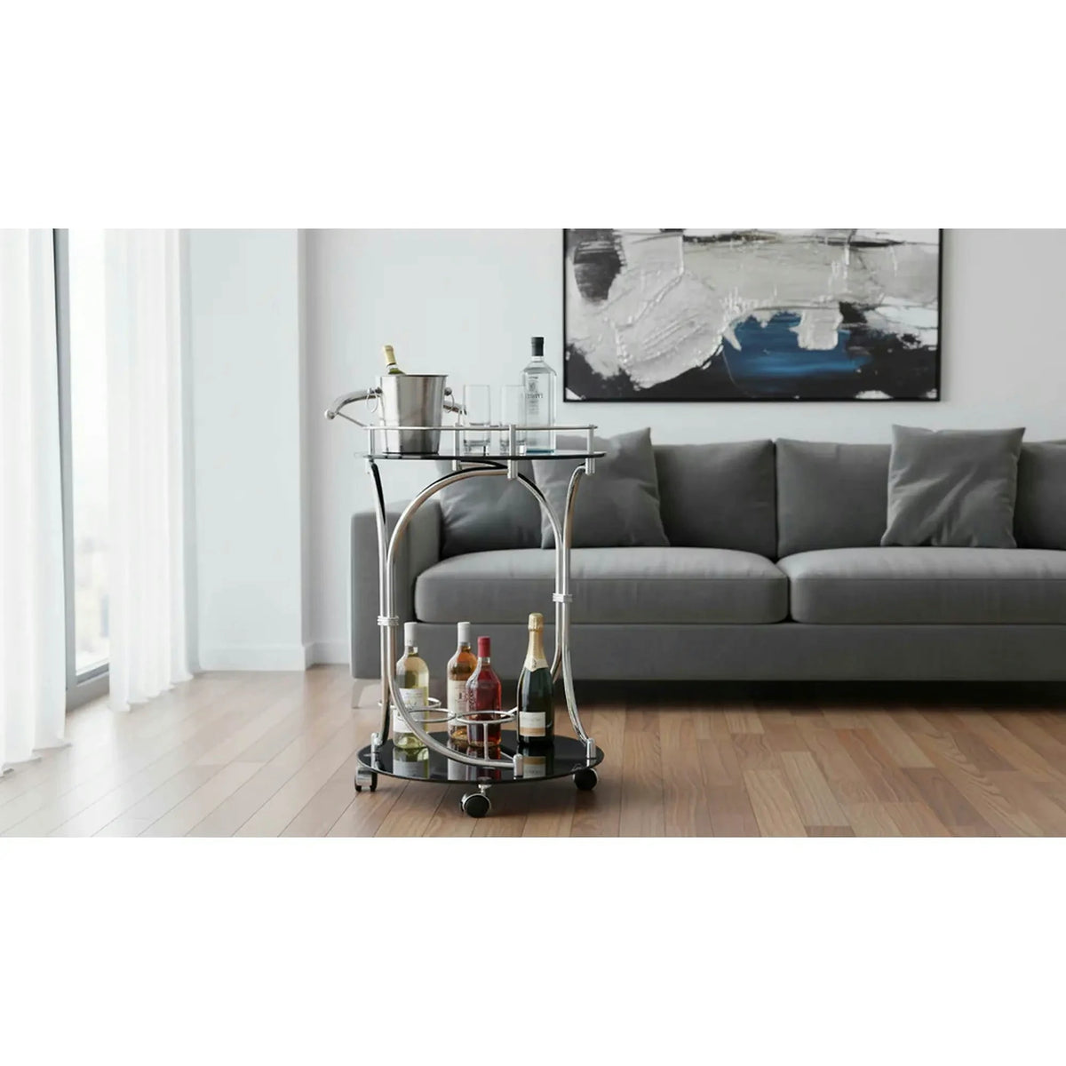 Carucior servire VESNA, crom/negru, sticla/metal, 52x45x74 cm