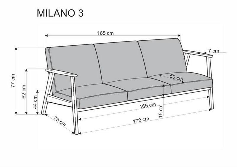 Canapea MILANO 3S, stofa catifelata bej - Castel 15, 175x77x77 cm