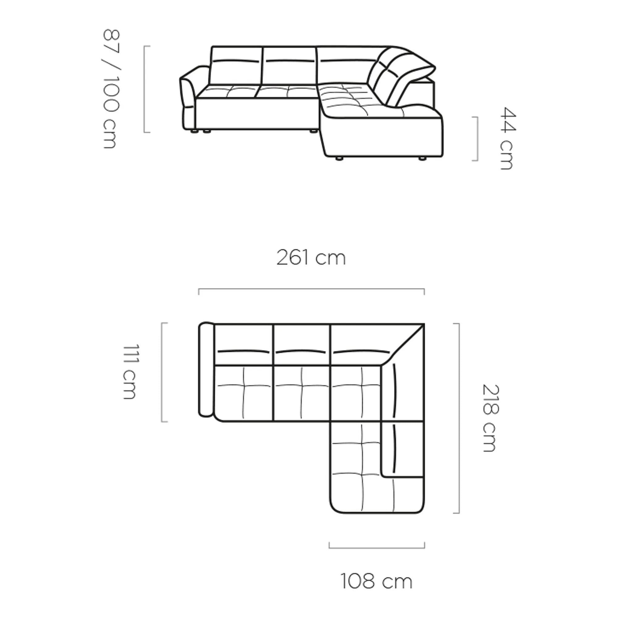 Coltar MURILLO L, personalizabil materiale gama Premium, cu reglaj electric, tetiere reglabile si lada depozitare, 261x218x100 cm